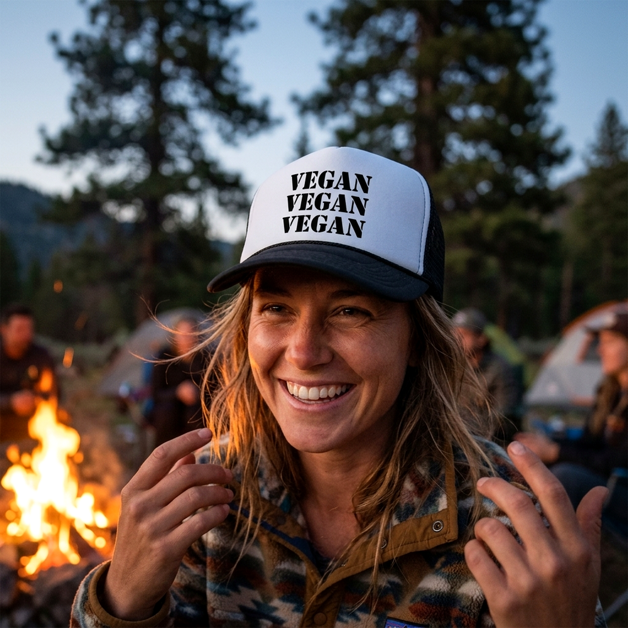 VEGAN - vegetarian animal rights - Retro Vintage Style Baseball Trucker Cap Hat - Five Panel Retro Style TRUCKER Cap