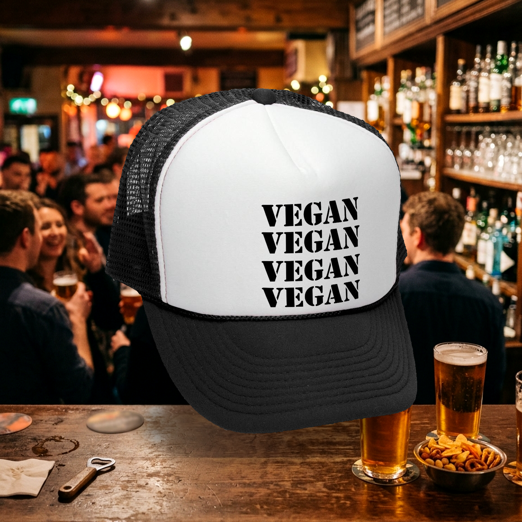 VEGAN - vegetarian animal rights - Retro Vintage Style Baseball Trucker Cap Hat - Five Panel Retro Style TRUCKER Cap