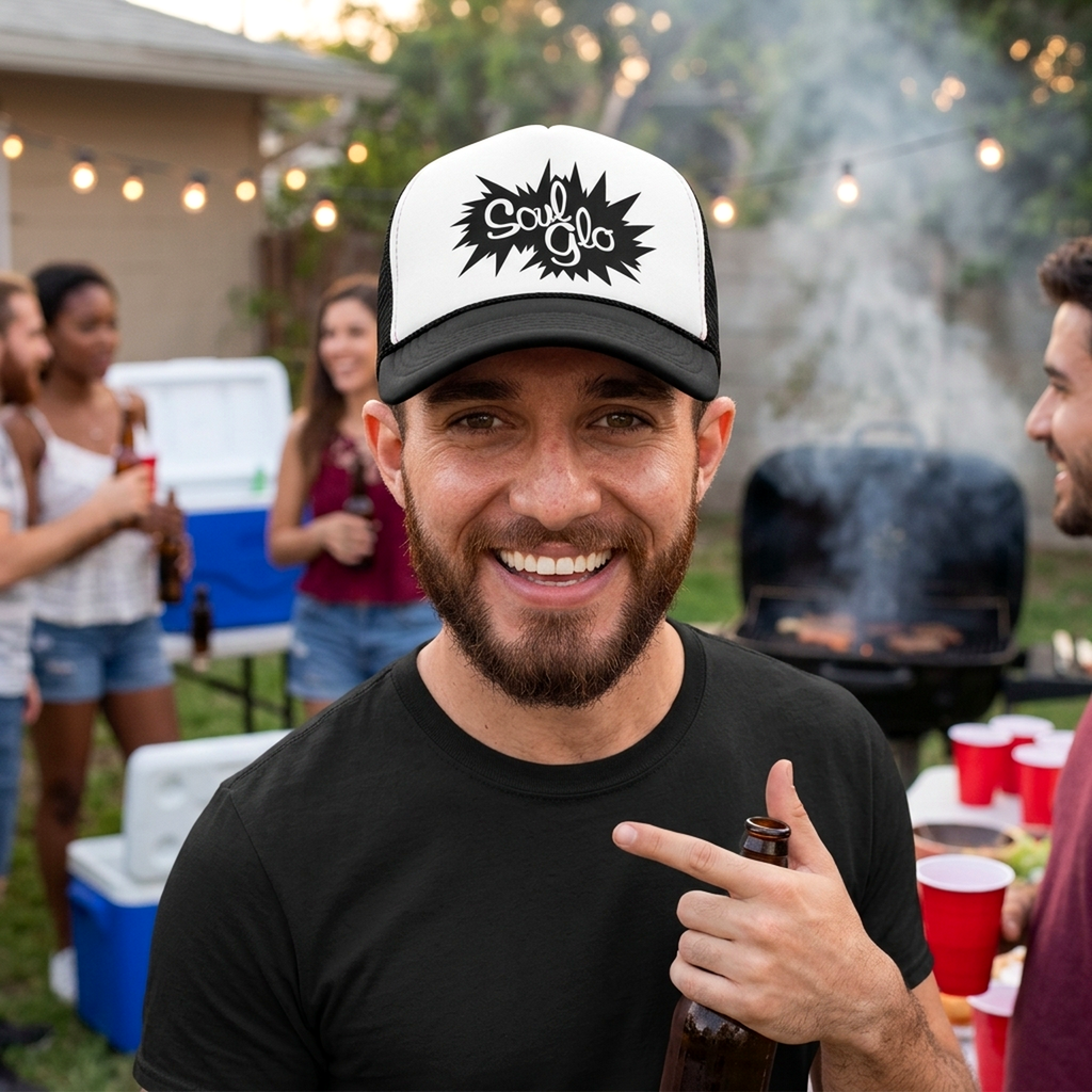 Soul Glo Trucker Hat - Mesh Cap - Five Panel Retro Style TRUCKER Cap