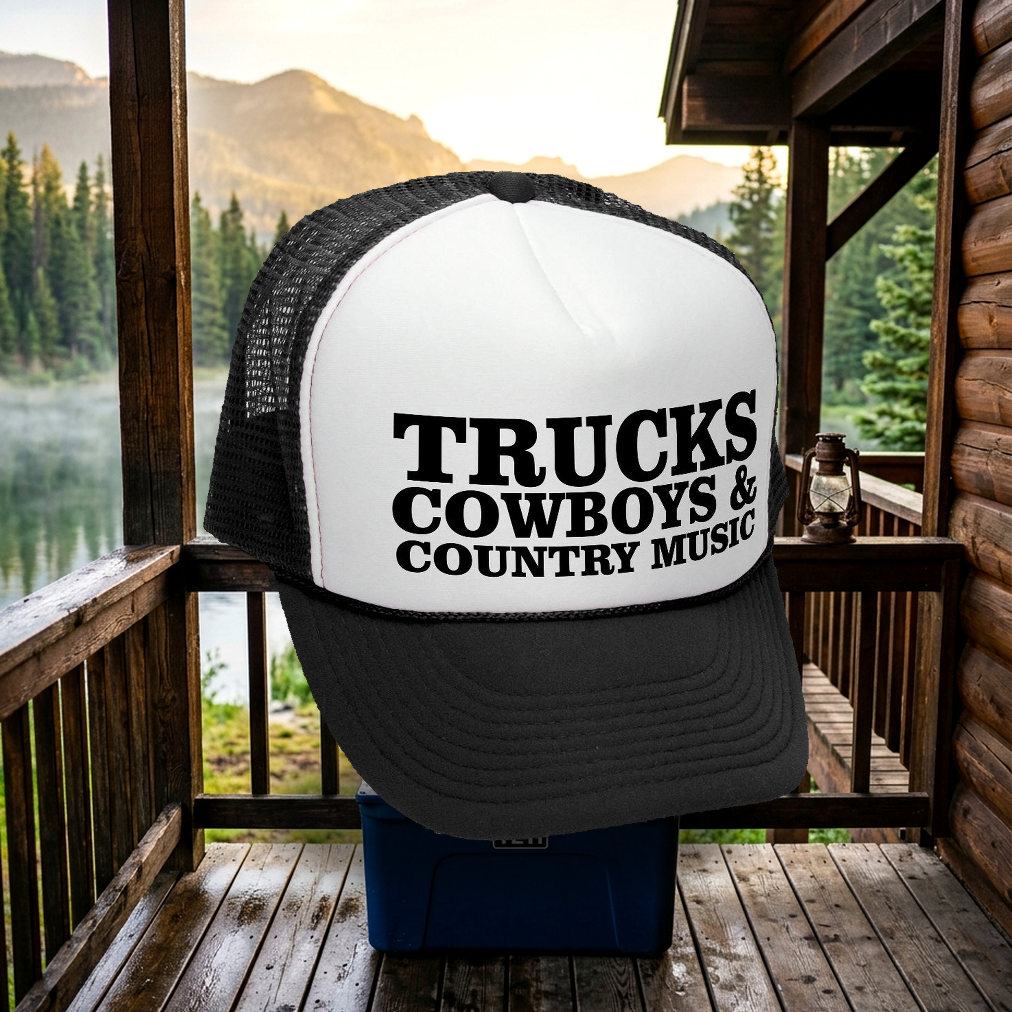 Trucks Cowboys & Country Music Trucker Hat - Mesh Cap - Five Panel Retro Style TRUCKER Cap