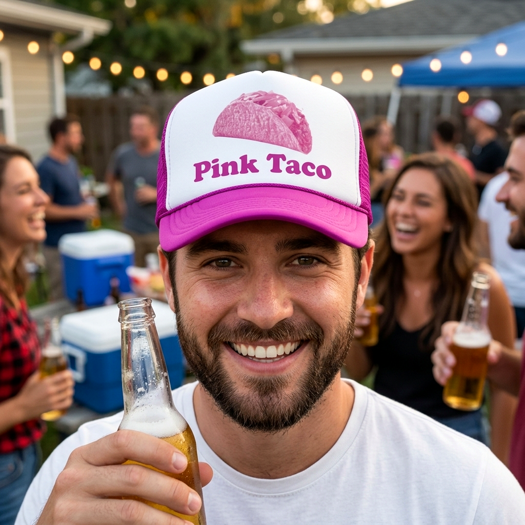 PINK TACO - funny joke gag prank sexy - Vintage Retro Style Trucker Cap Hat - Five Panel Retro Style TRUCKER Cap
