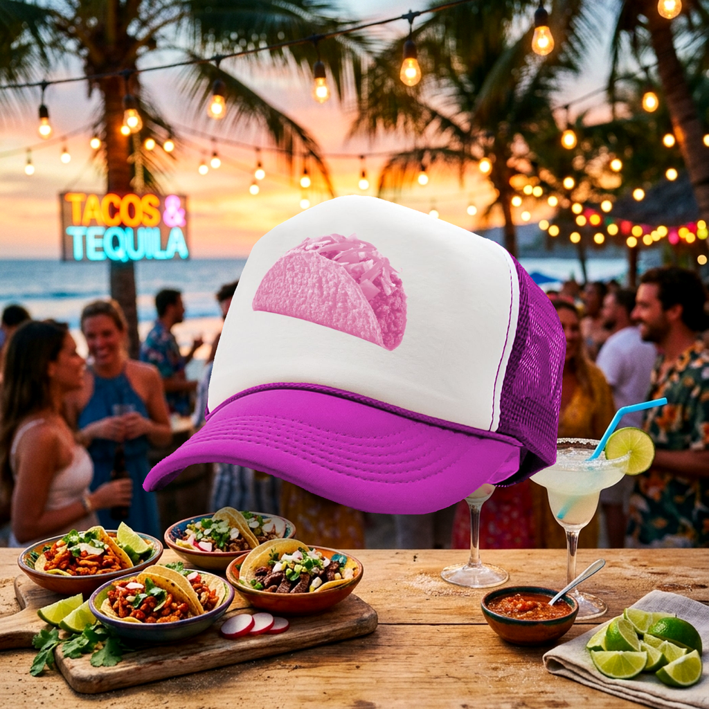 PINK TACO - funny joke gag prank sexy - Vintage Retro Style Trucker Cap Hat - Five Panel Retro Style TRUCKER Cap