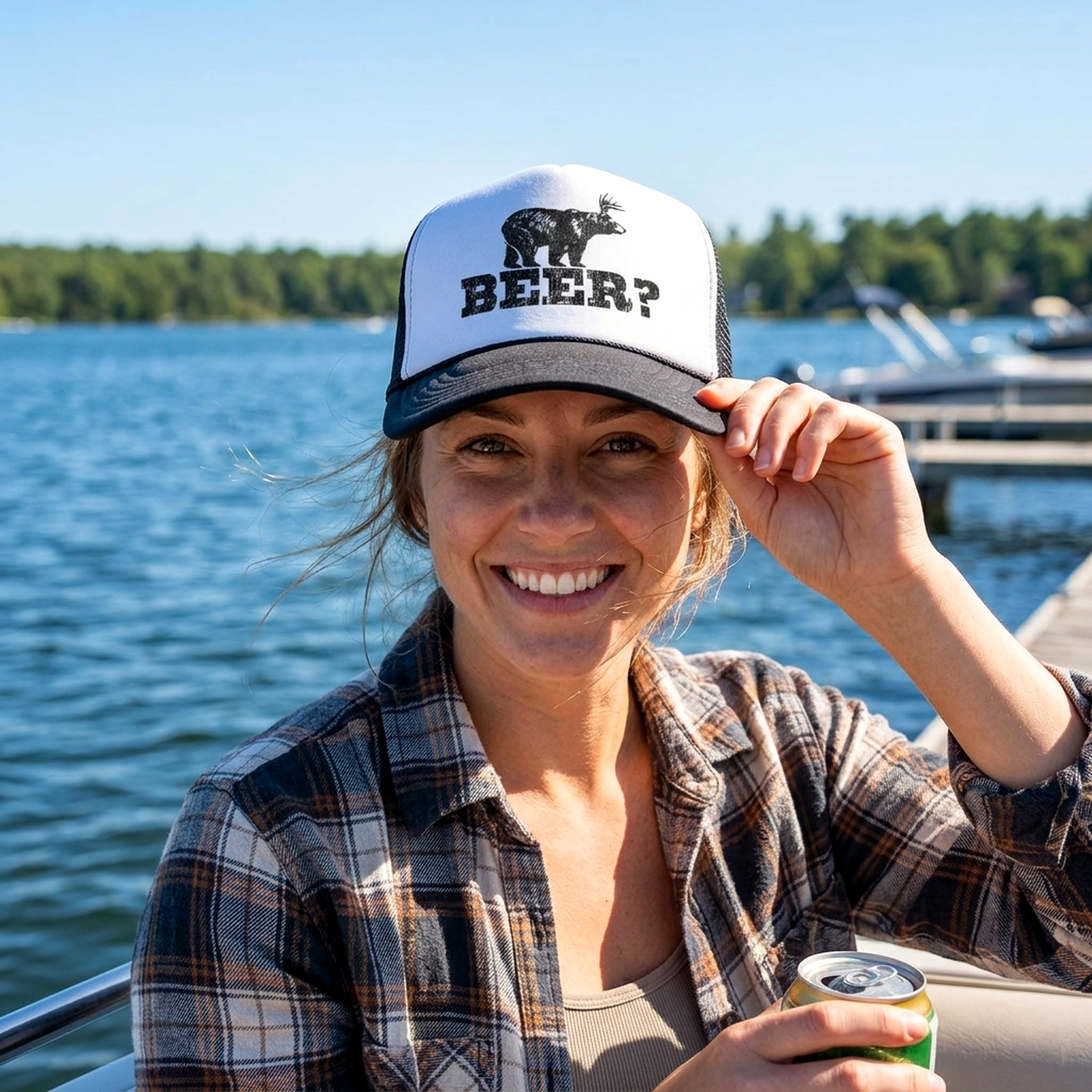 Retro DEER BEER BEAR - funny party joke - Vintage Retro Style Trucker Cap Hat - Five Panel Retro Style TRUCKER Cap