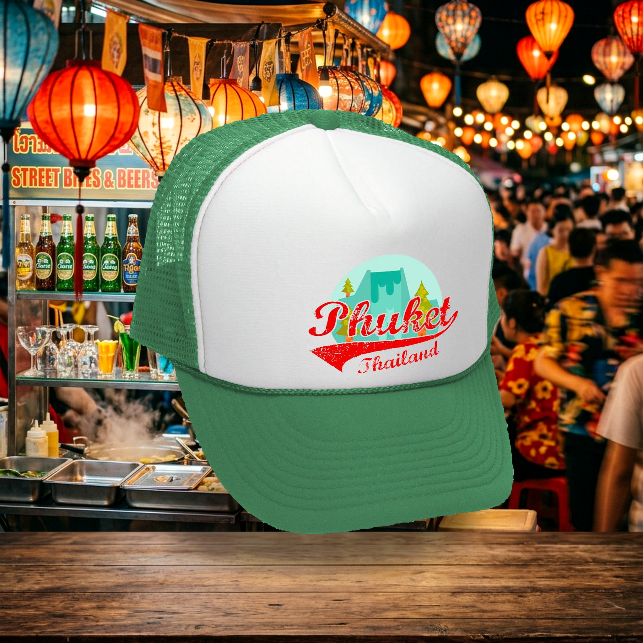 PHUKET THAILAND - FUNNY RETRO VINTAGE STYLE - Unisex Adult Trucker Cap Hat - Five Panel Retro Style TRUCKER Cap