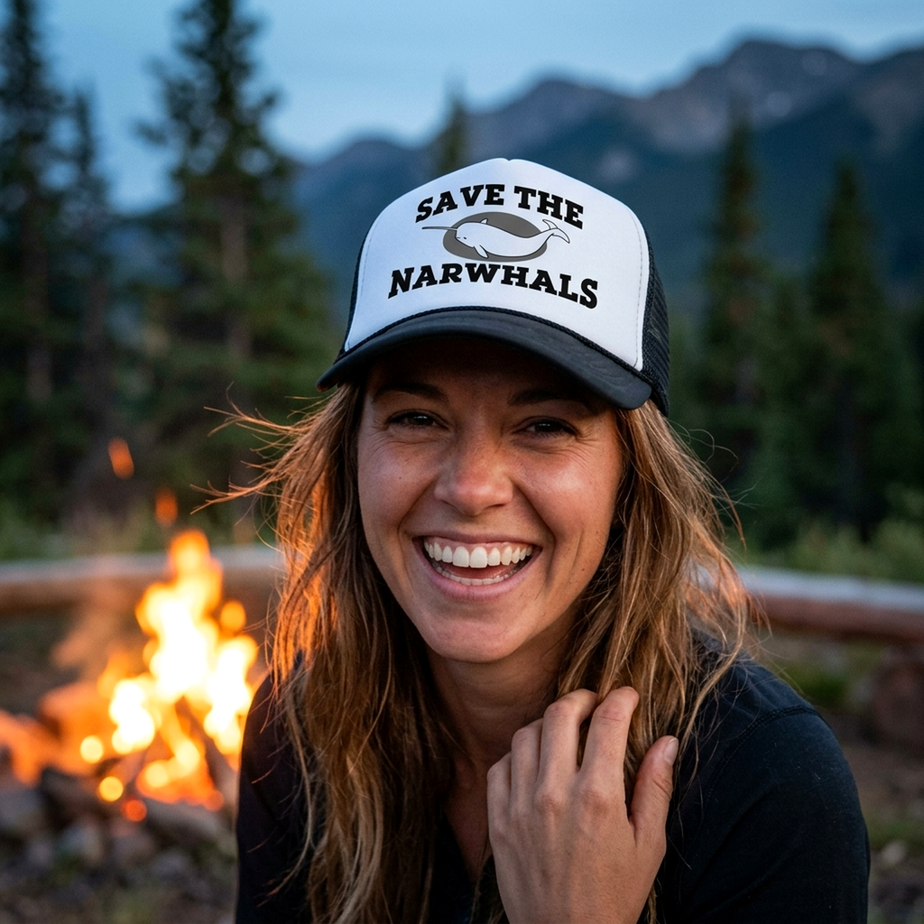 SAVE THE NARWHALS - funny wildlife activist - Vintage Retro Style Trucker Cap Hat - Five Panel Retro Style TRUCKER Cap