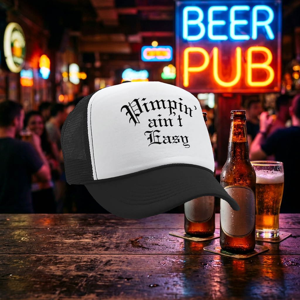 PIMPIN AIN'T EASY - hip hop rap music - Vintage Retro Style Trucker Cap Hat - Five Panel Retro Style TRUCKER Cap