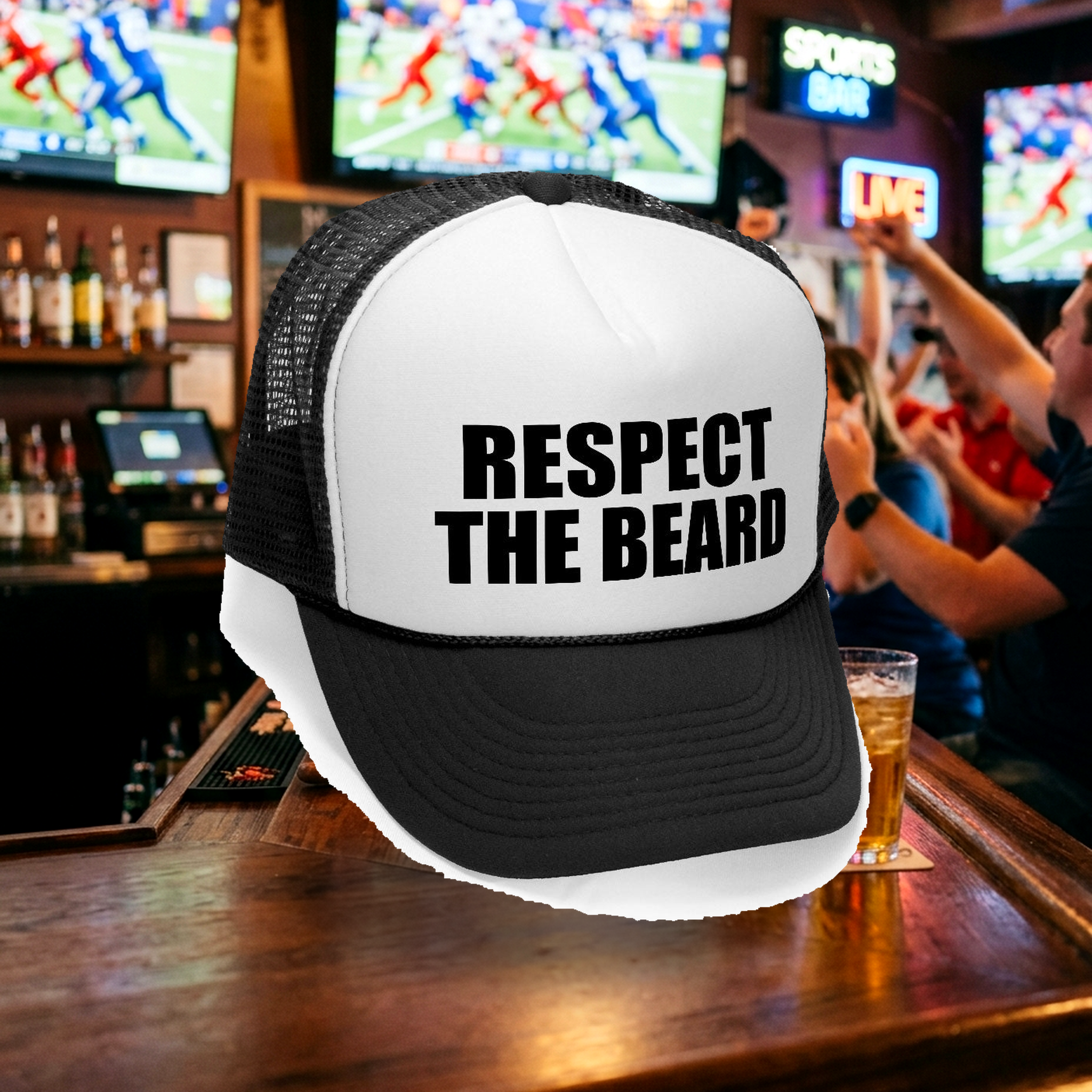 RESPECT THE BEARD - Unisex Adult Trucker Cap Hat - Five Panel Retro Style TRUCKER Cap