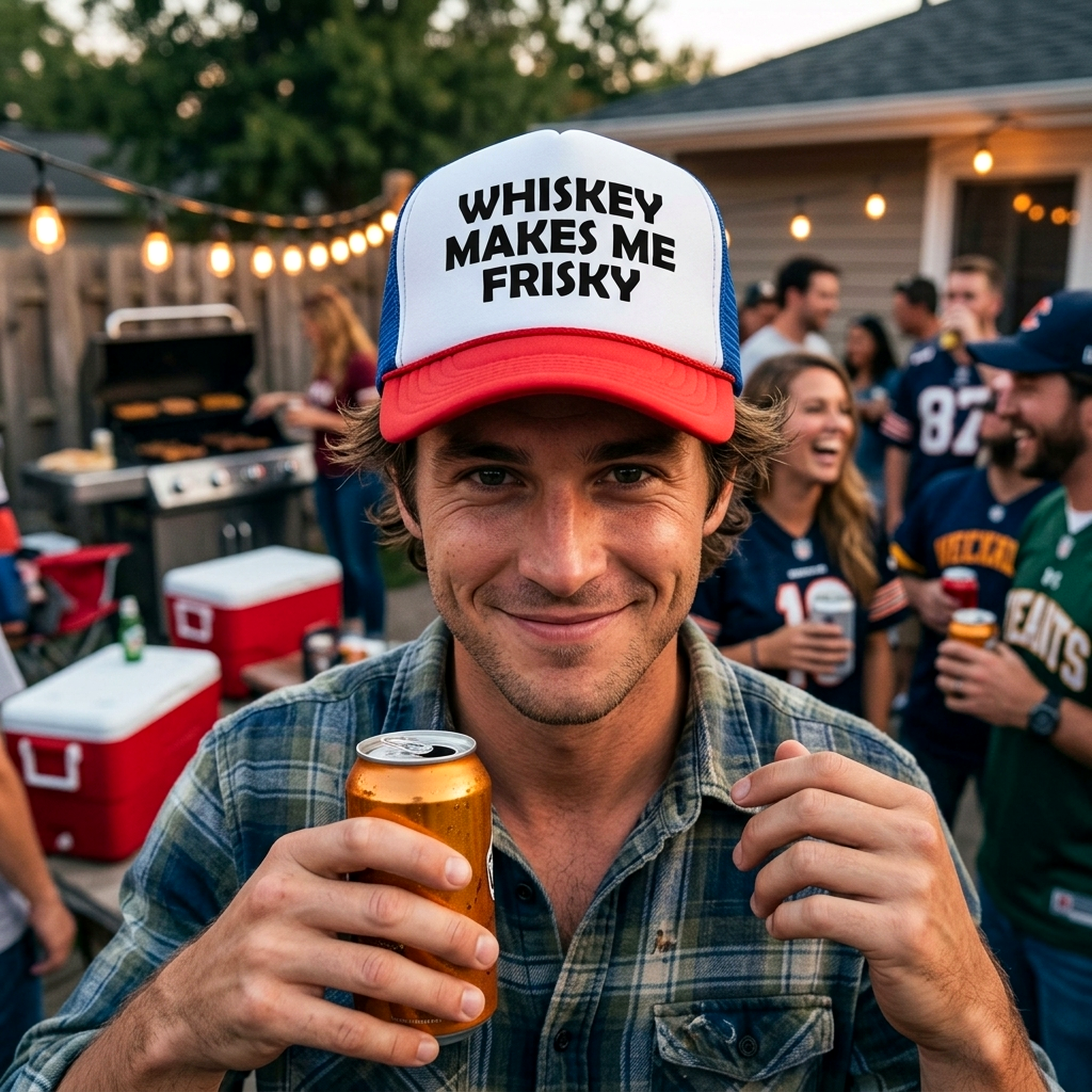WHISKEY MAKES ME FRISKY - funny alcohol - Vintage Retro Style Trucker Cap Hat - Five Panel Retro Style TRUCKER Cap