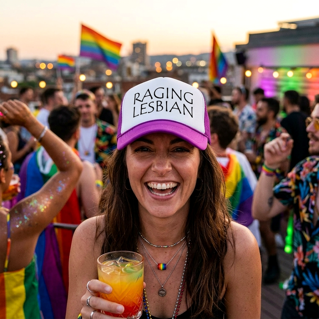 RAGING LESBIAN - lgbtq spectrum gay rights - Vintage Retro Style Trucker Cap Hat - Five Panel Retro Style TRUCKER Cap
