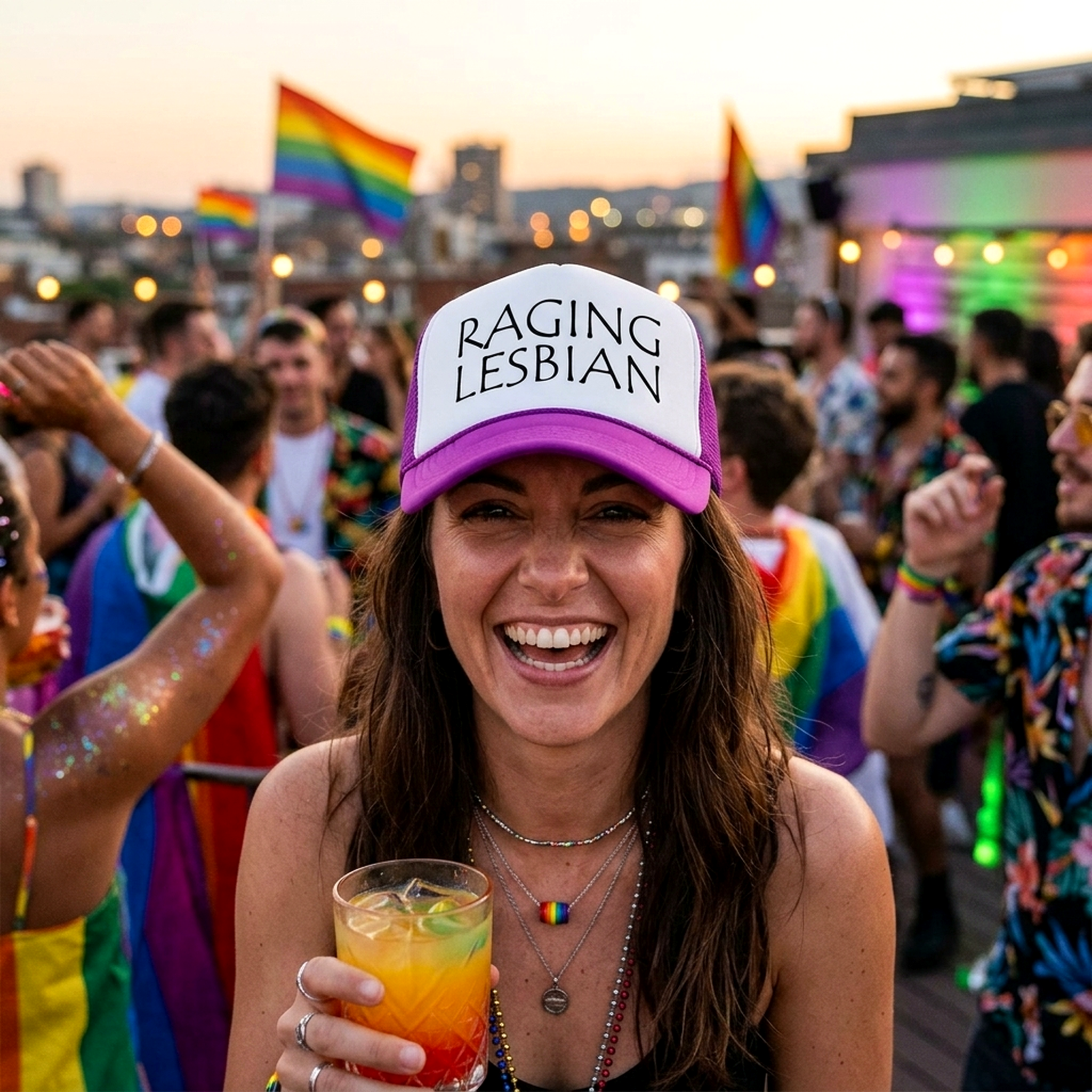 RAGING LESBIAN - lgbtq spectrum gay rights - Vintage Retro Style Trucker Cap Hat - Five Panel Retro Style TRUCKER Cap