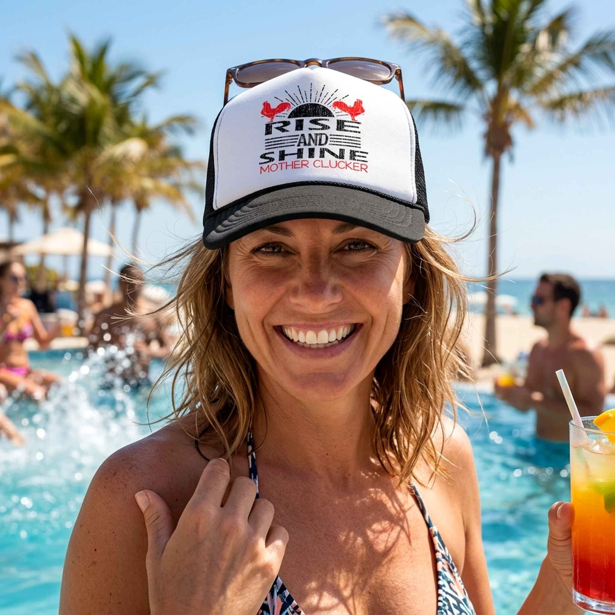 RISE AND SHINE Mother Clucker - farm rooster life - Vintage Retro Style Trucker Cap Hat - Five Panel Retro Style TRUCKER Cap