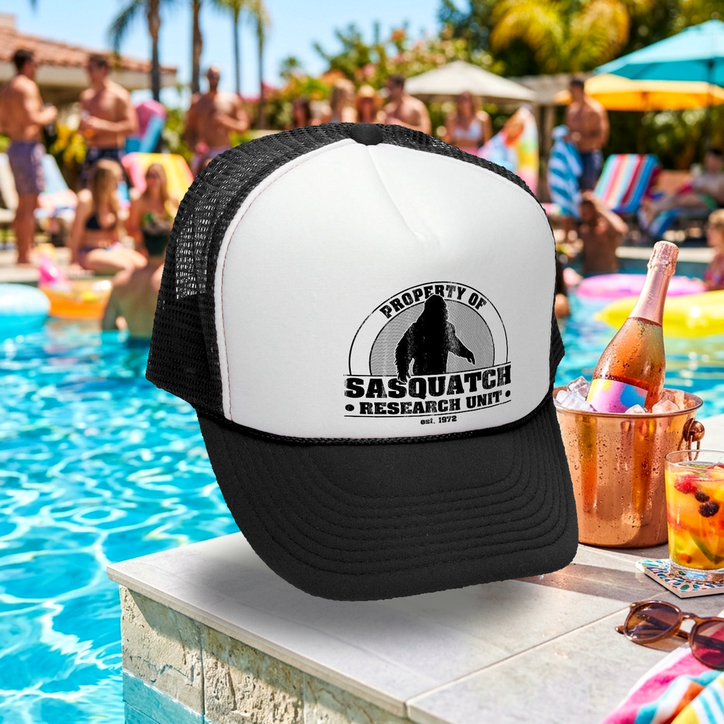 Sasquatch Research Unit Trucker Hat - Mesh Cap - Five Panel Retro Style TRUCKER Cap