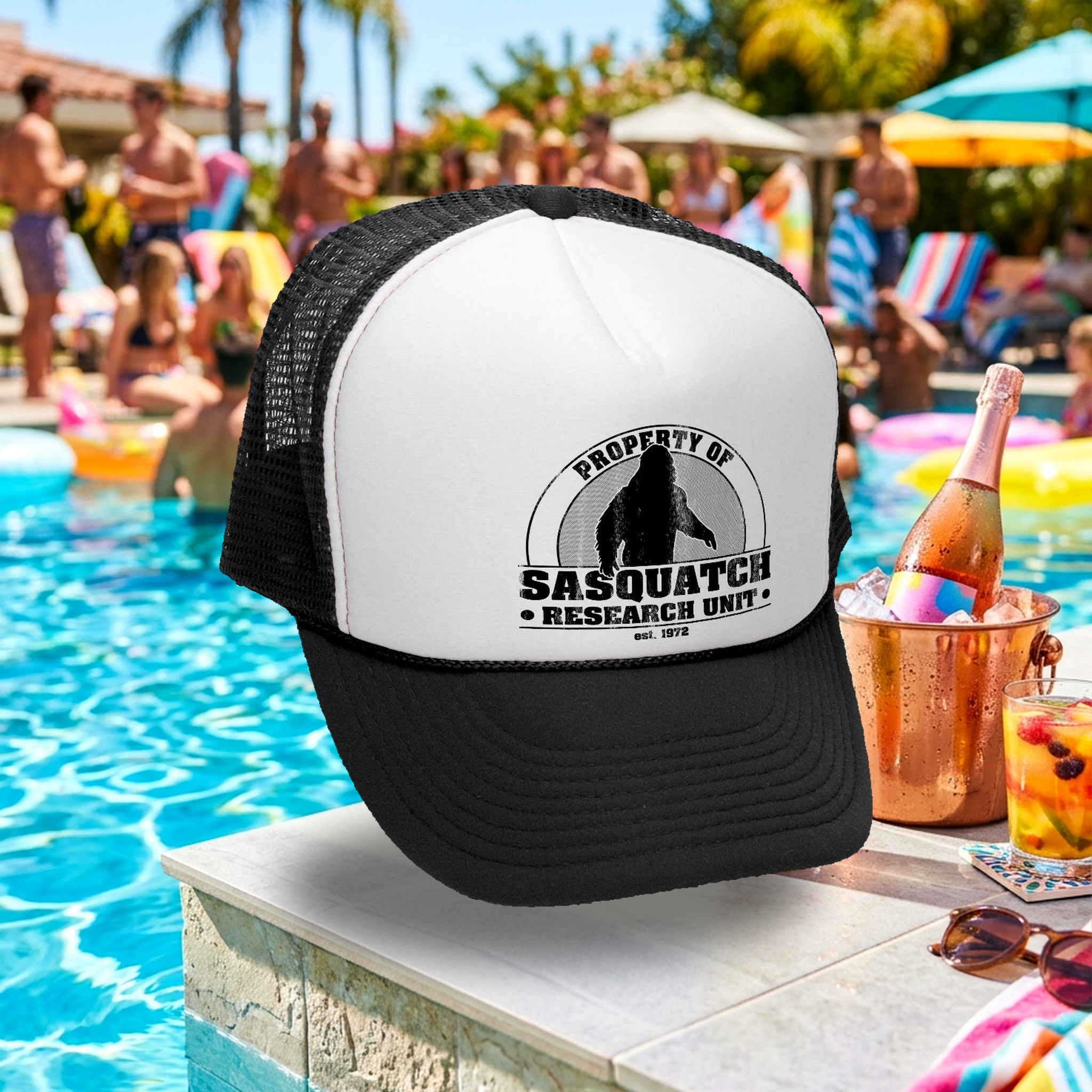 Sasquatch Research Unit Trucker Hat - Mesh Cap - Five Panel Retro Style TRUCKER Cap