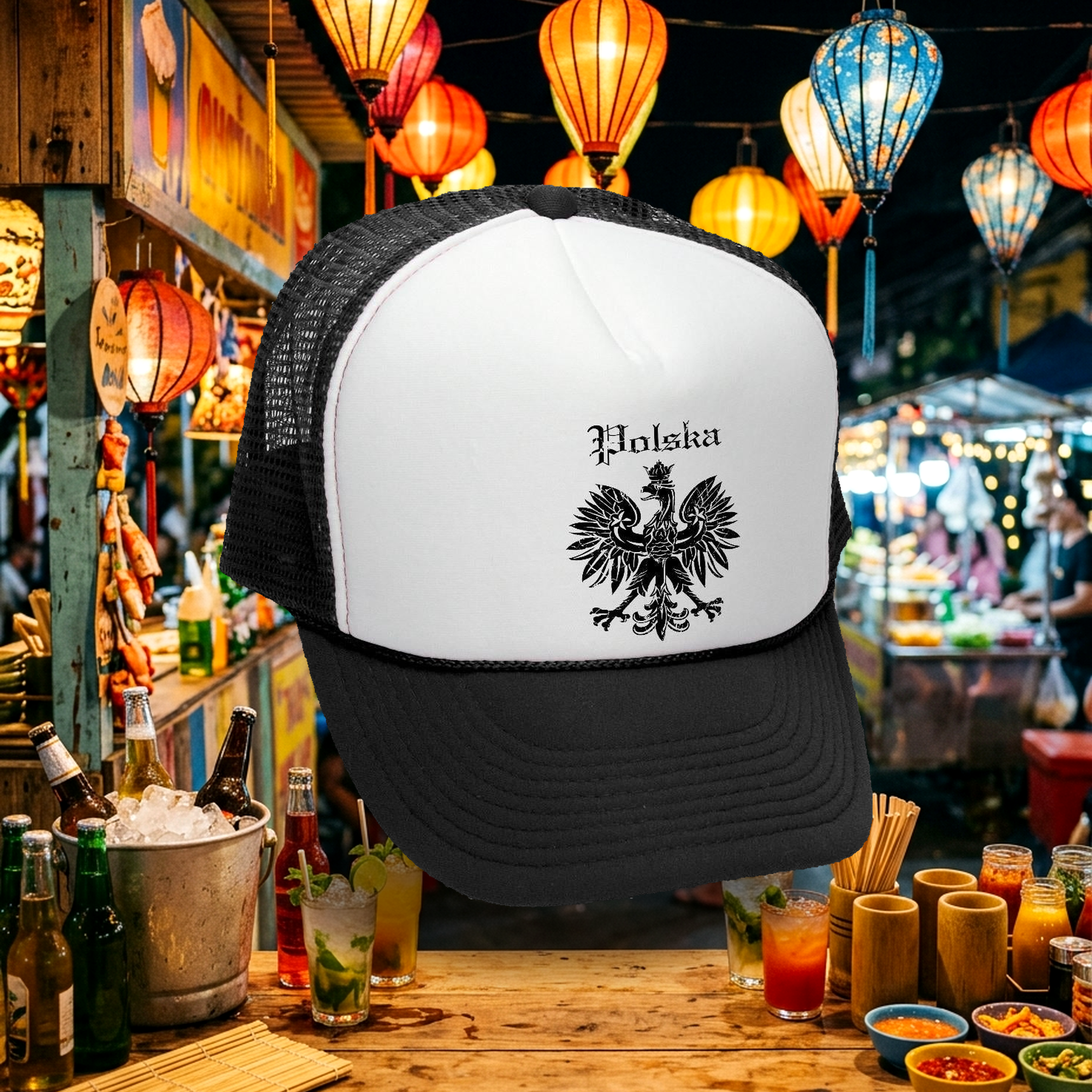Polska Eagle Trucker Hat - Mesh Cap - Five Panel Retro Style TRUCKER Cap