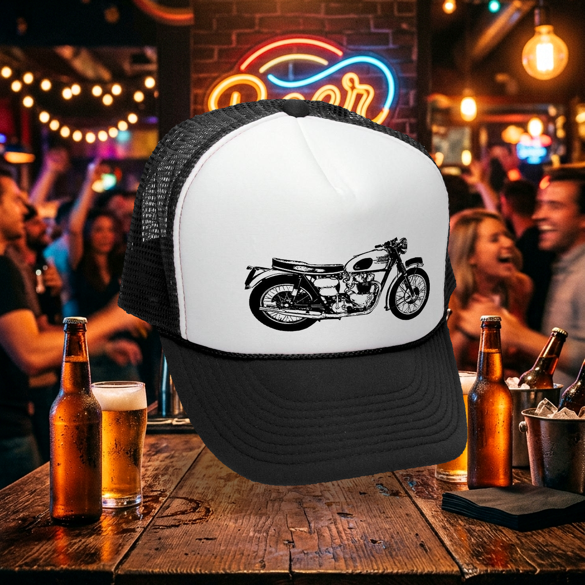 Old Motorcycle Trucker Hat - Mesh Cap - Five Panel Retro Style TRUCKER Cap