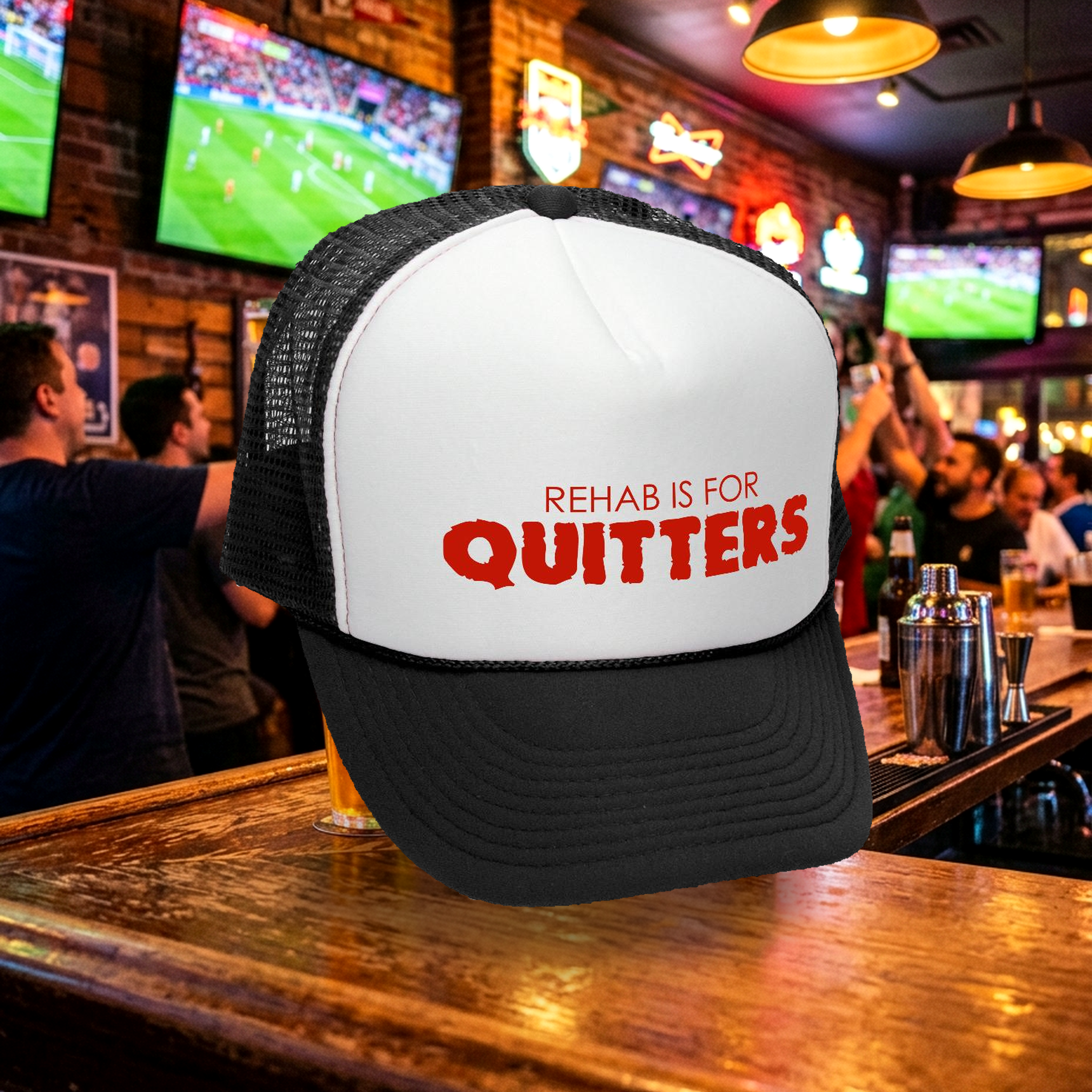 Rehab is for Quitters Trucker Hat - Mesh Cap - Five Panel Retro Style TRUCKER Cap