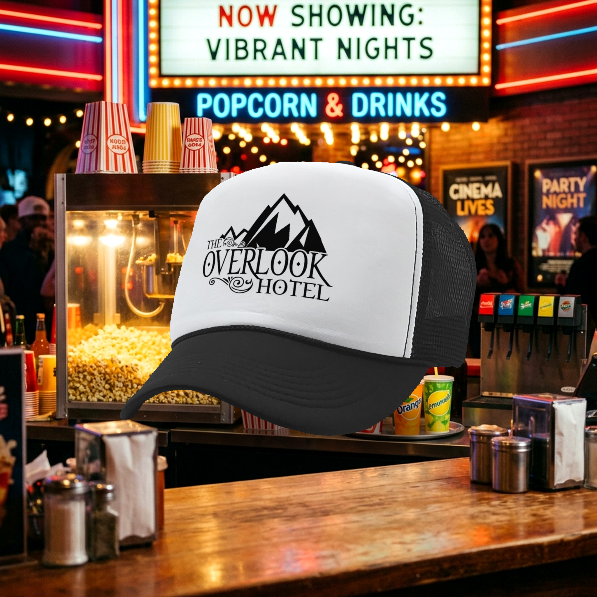 OVERLOOK HOTEL - scary movie horror film - Vintage Retro Style Trucker Cap Hat - Five Panel Retro Style TRUCKER Cap