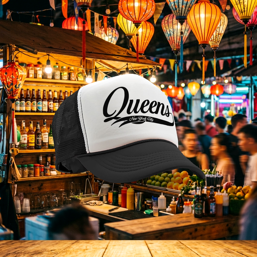 QUEENS - nyc new york city borough brooklyn - Vintage Retro Style Trucker Cap Hat - Five Panel Retro Style TRUCKER Cap