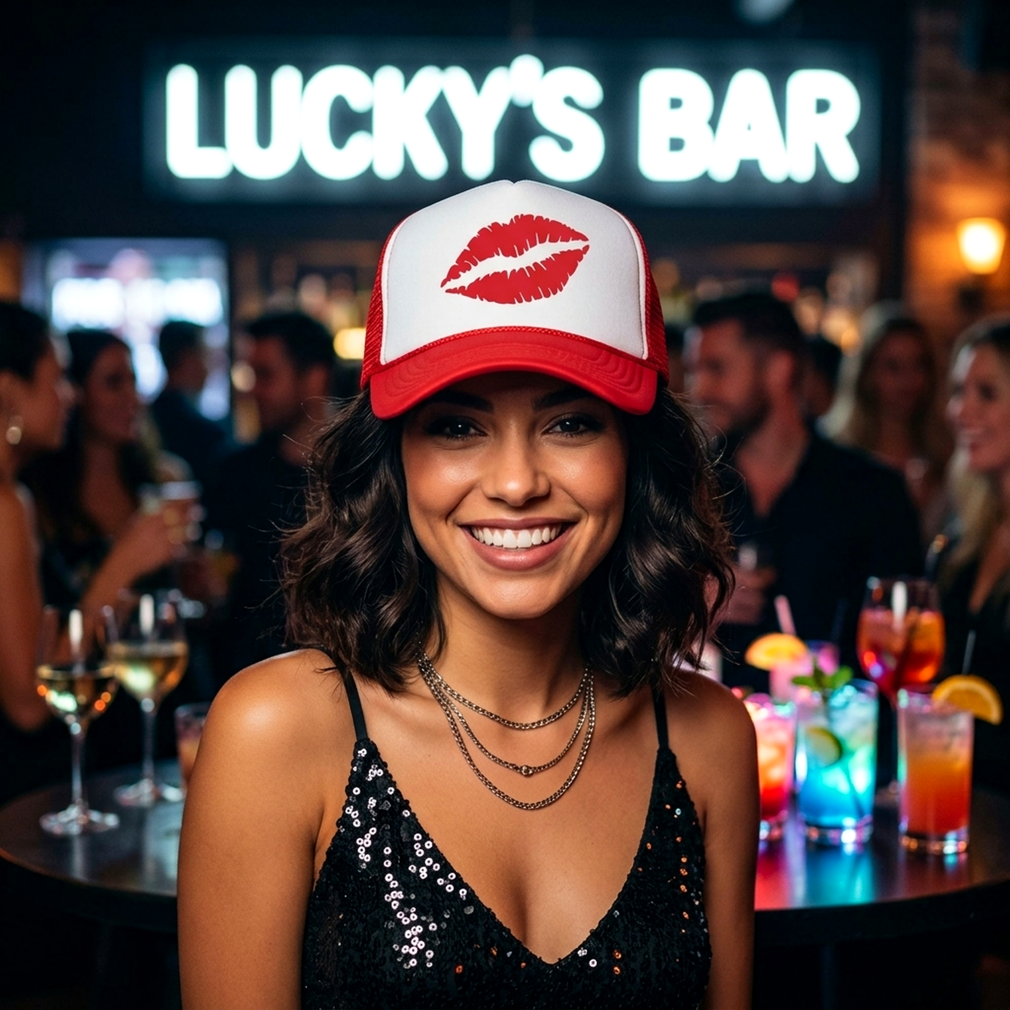 SEXY LIPS - kiss lipstick hot - Vintage Retro Style Trucker Cap Hat - Five Panel Retro Style TRUCKER Cap