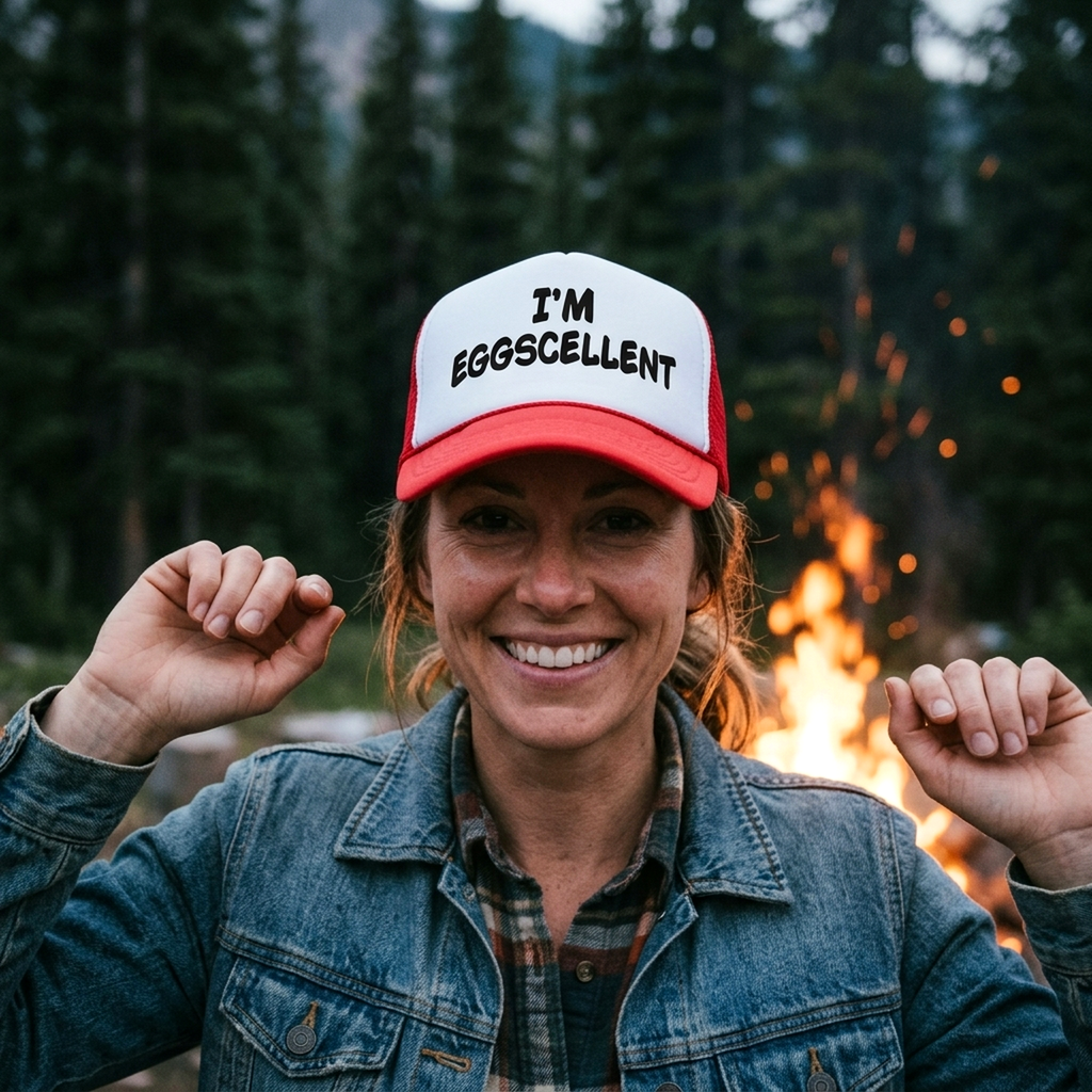 I'M EGGSCELLENT - regular funny - Vintage Retro Style Trucker Cap Hat - Five Panel Retro Style TRUCKER Cap