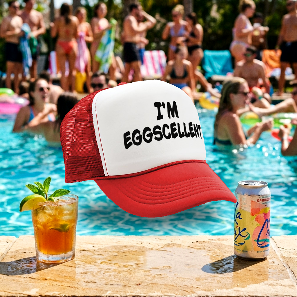 I'M EGGSCELLENT - regular funny - Vintage Retro Style Trucker Cap Hat - Five Panel Retro Style TRUCKER Cap