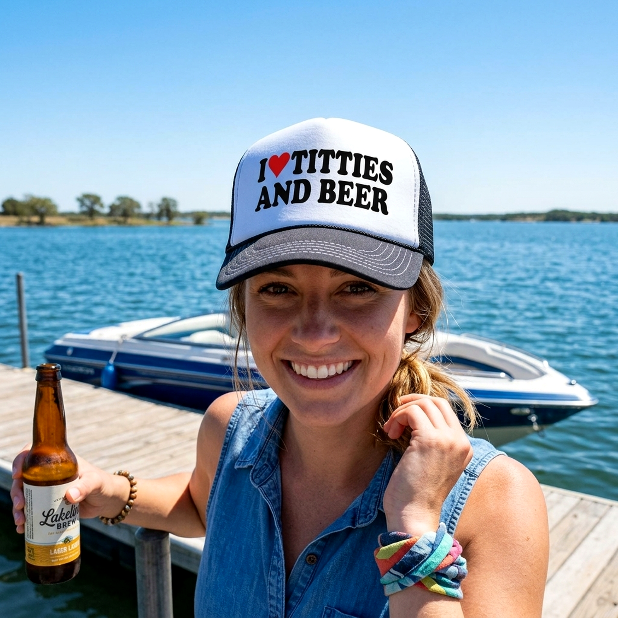 I HEART TITTIES and BEER - love funny gag - Retro Style Trucker Hat Baseball Cap - Five Panel Retro Style TRUCKER Cap