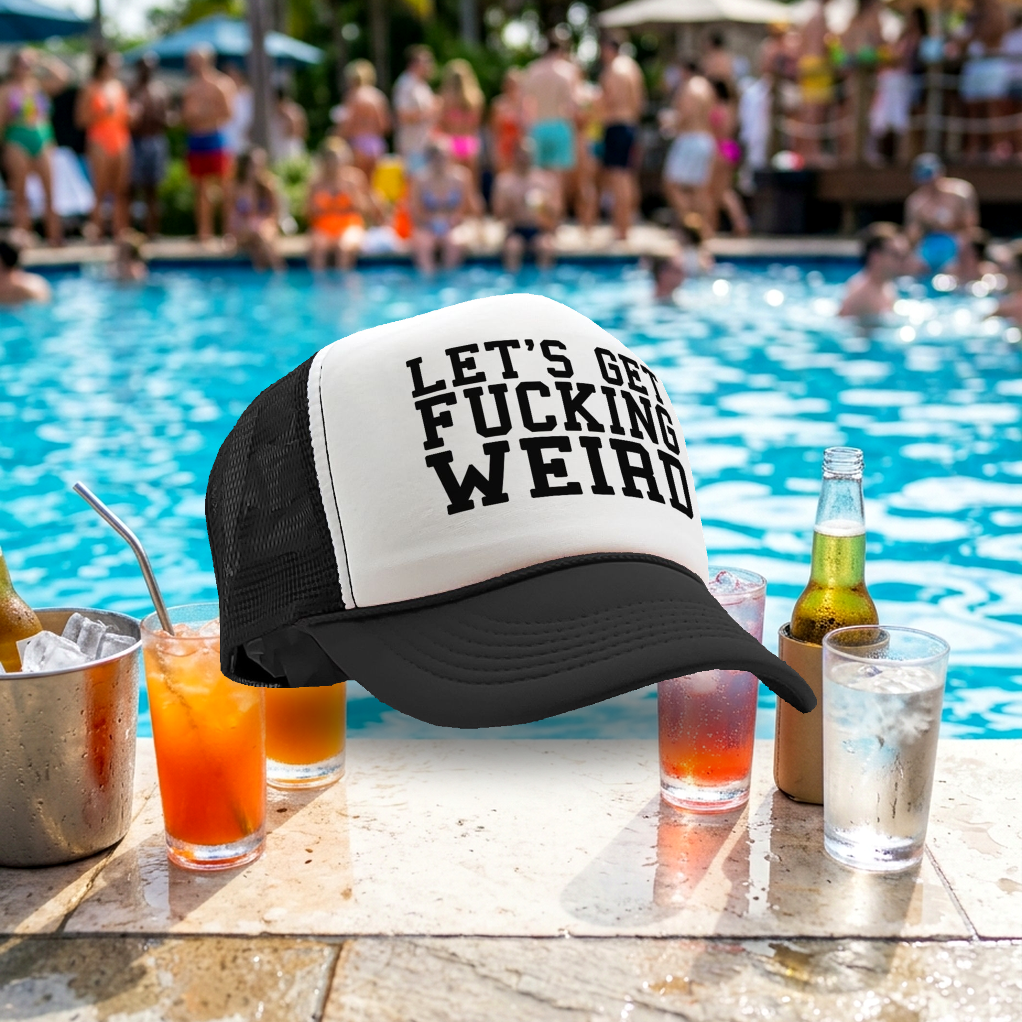 Let's Get F---ing WEIRD - sexy crazy nerd - Vintage Retro Style Trucker Cap Hat - Five Panel Retro Style TRUCKER Cap