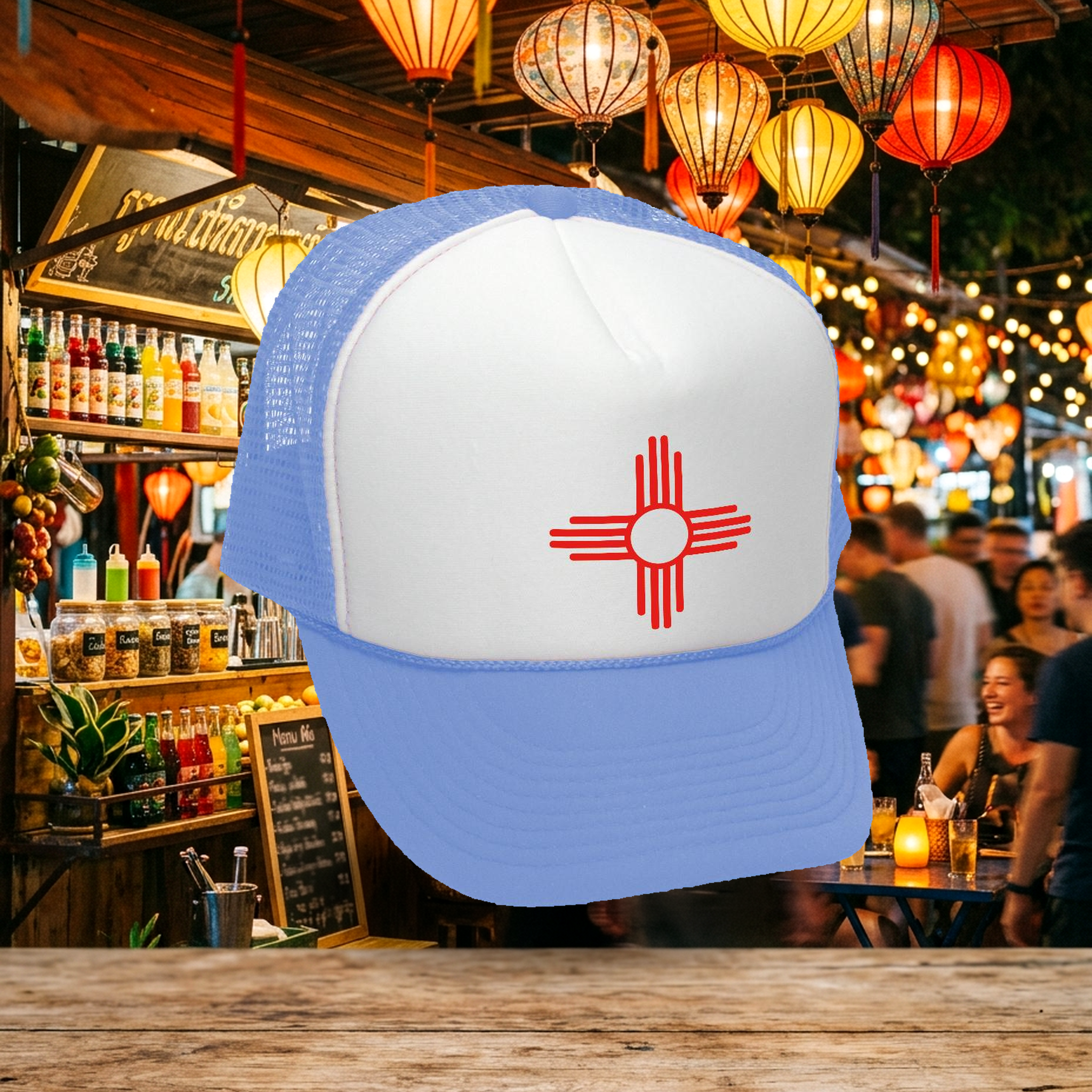 NEW MEXICO FLAG - zia symbol state flag - Adult Trucker Cap Hat - Five Panel Retro Style TRUCKER Cap