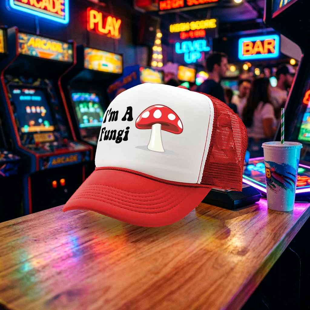 I'M A FUNGI - funny parody joke gag - Vintage Retro Style Trucker Cap Hat - Five Panel Retro Style TRUCKER Cap