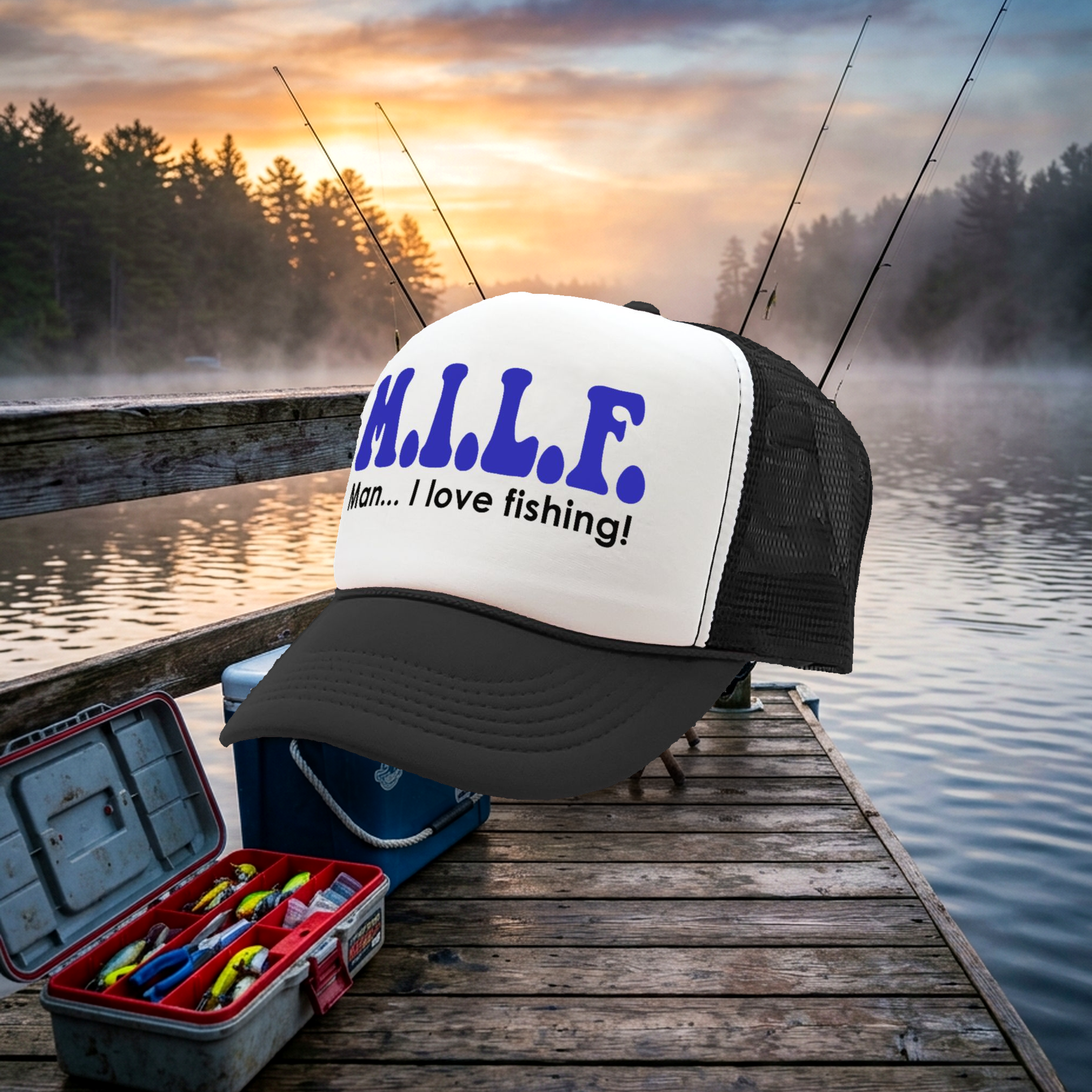 MILF - Man I Love Fishing - Vintage Retro Style Trucker Cap Hat - Five Panel Retro Style TRUCKER Cap
