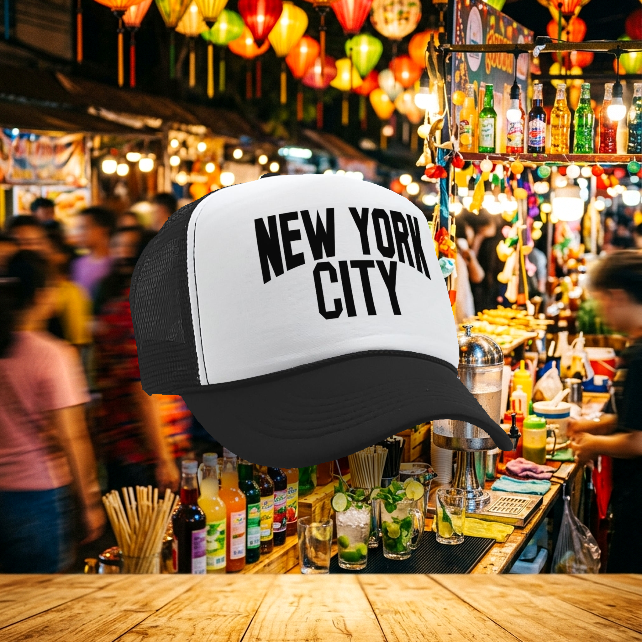 NEW YORK CITY - retro mod lennon meme - Vintage Retro Style Trucker Cap Hat - Five Panel Retro Style TRUCKER Cap