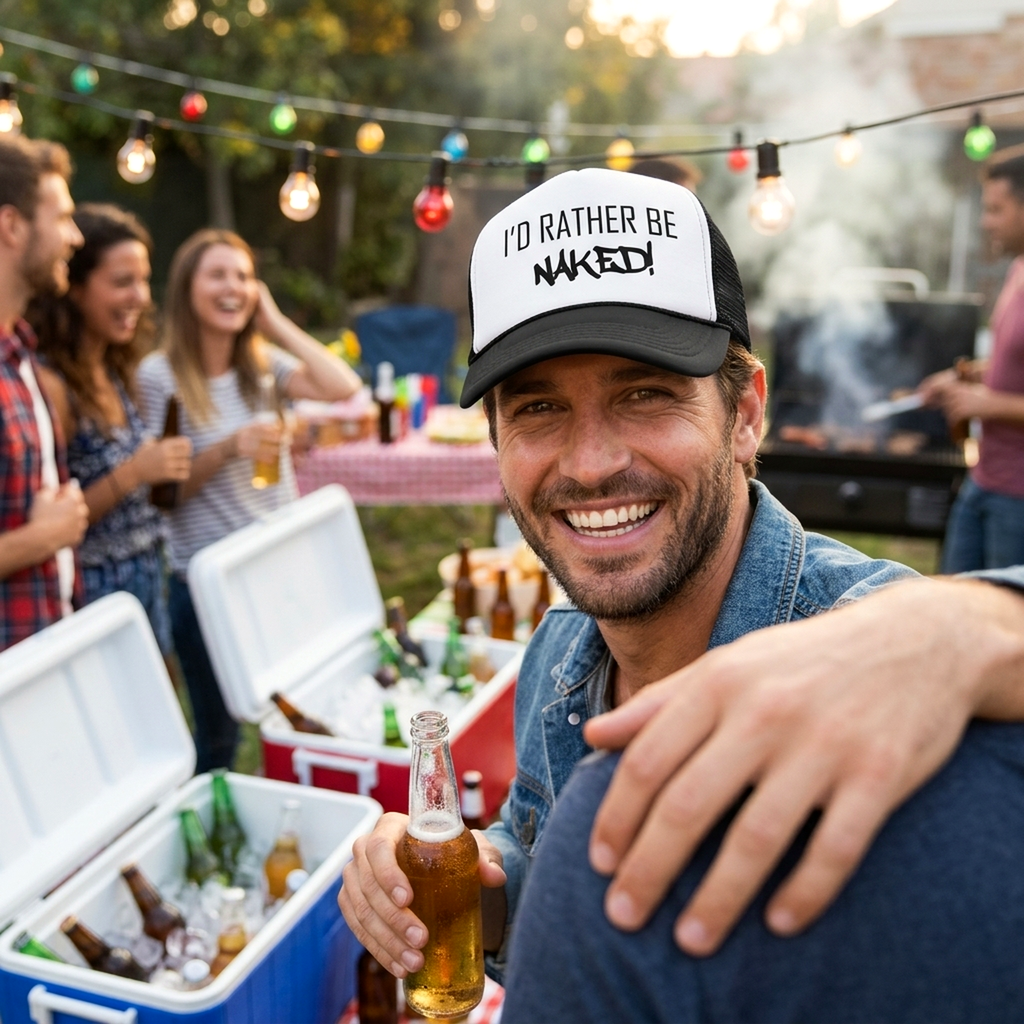 I'd Rather Be Naked - Vintage Retro Style Trucker Cap Hat