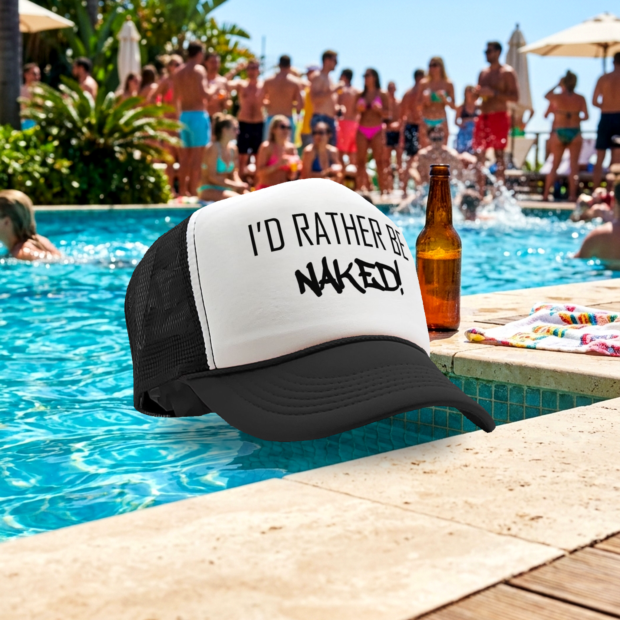 I'd Rather Be Naked - Vintage Retro Style Trucker Cap Hat
