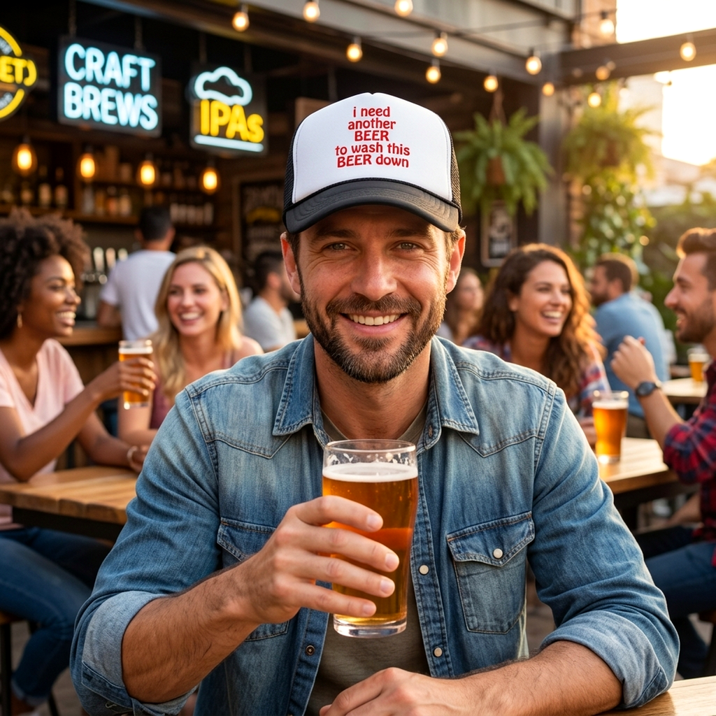 I Need Another Beer to wash this one down - Vintage Retro Style Trucker Cap Hat - Five Panel Retro Style TRUCKER Cap
