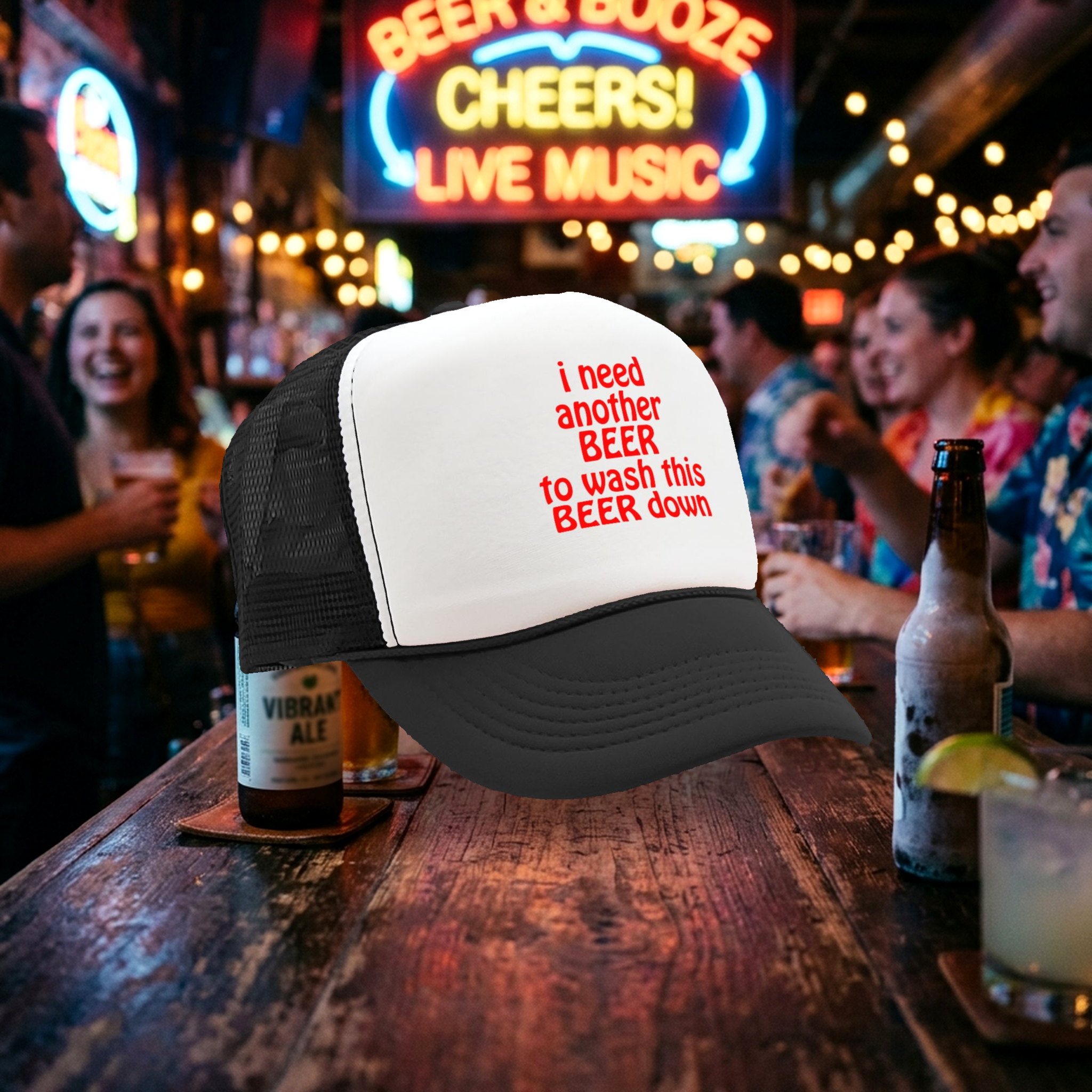 I Need Another Beer to wash this one down - Vintage Retro Style Trucker Cap Hat - Five Panel Retro Style TRUCKER Cap
