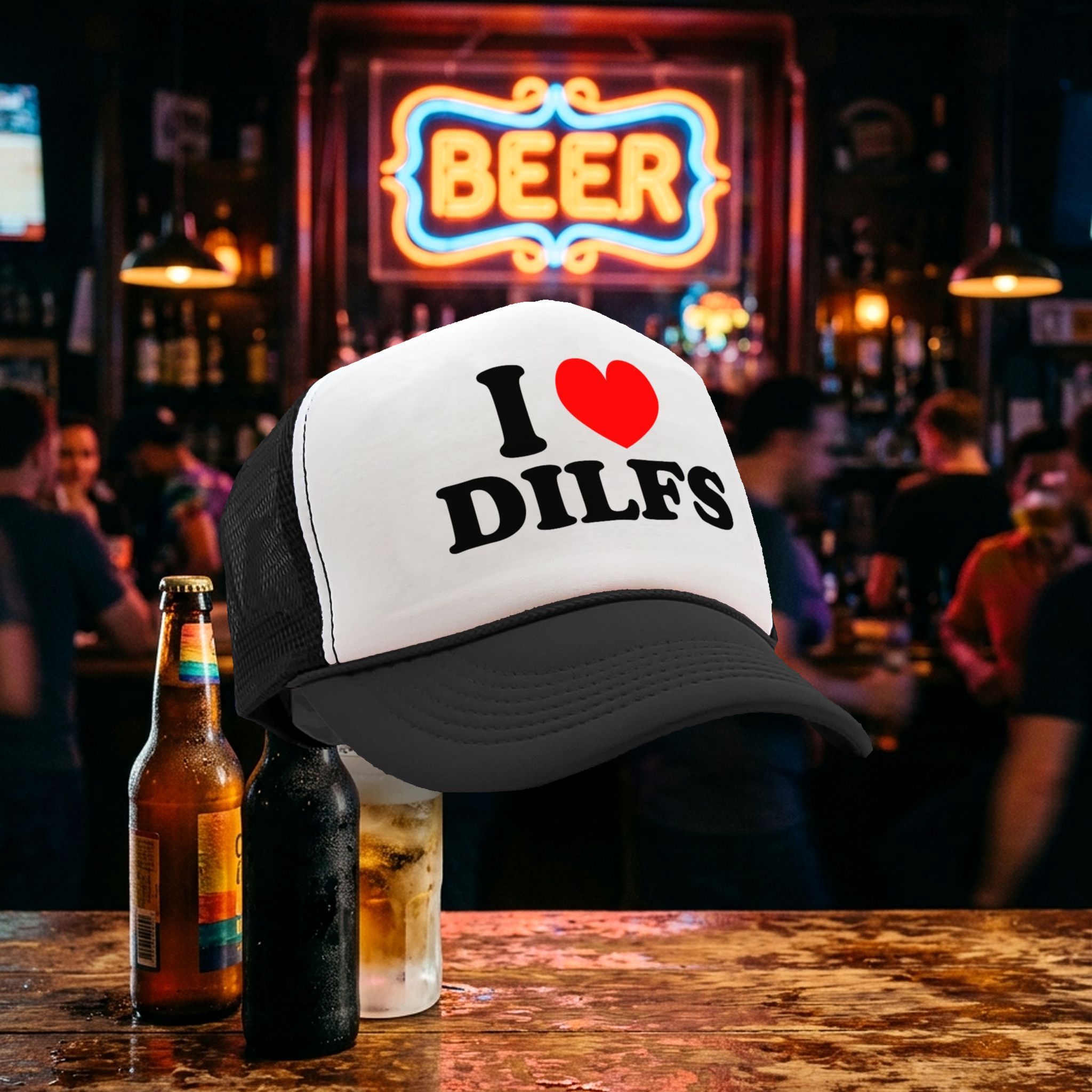 I Heart DILFS - Vintage Retro Style Trucker Cap Hat - Five Panel Retro Style TRUCKER Cap