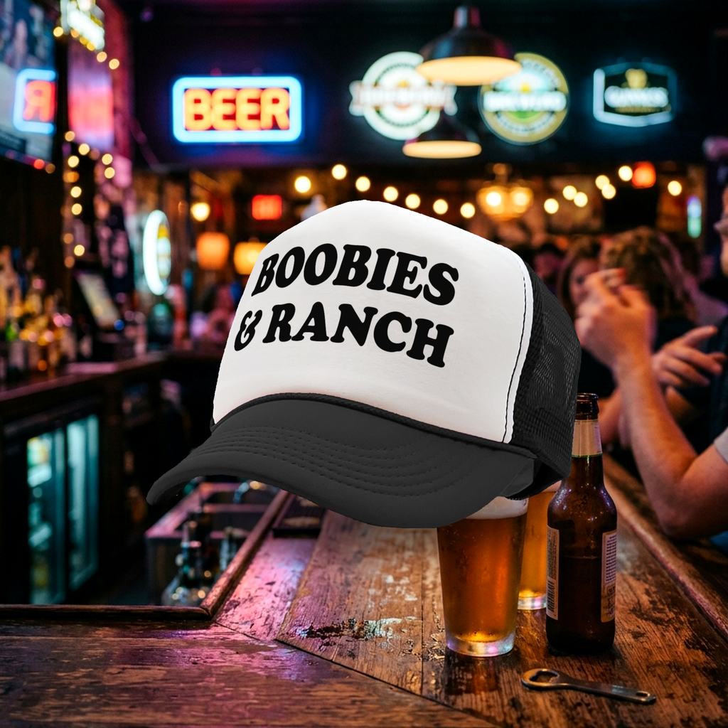 Boobies and Ranch - Vintage Retro Style Trucker Cap Hat - Five Panel Retro Style TRUCKER Cap