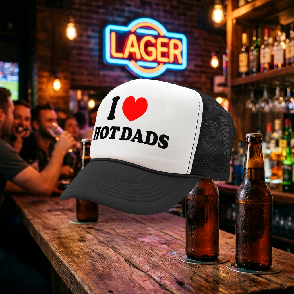 I Heart Hot Dads - Vintage Retro Style Trucker Cap Hat - Five Panel Retro Style TRUCKER Cap