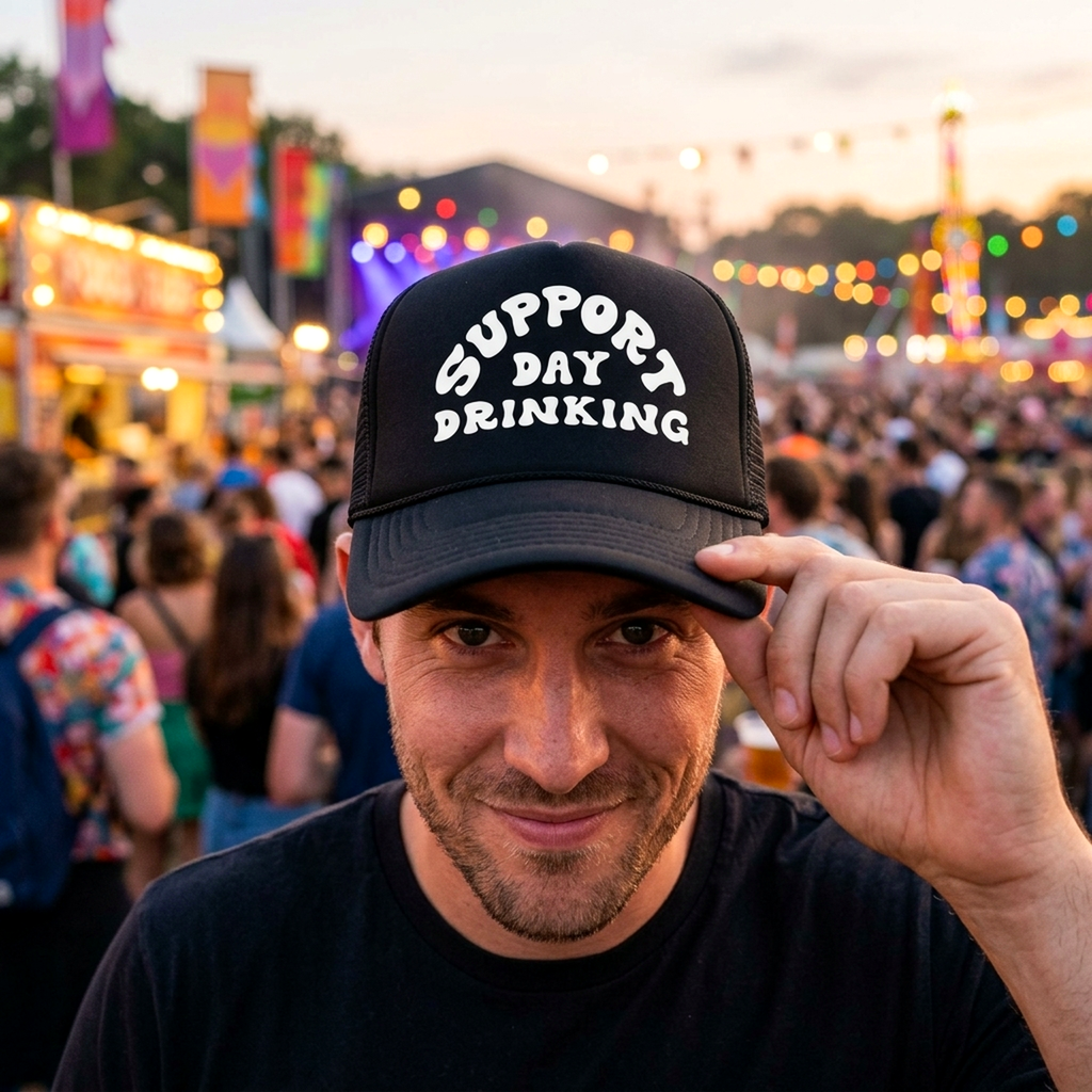 I Support Drinking During the Day - Vintage Retro Style Trucker Cap Hat - Five Panel Retro Style TRUCKER Cap