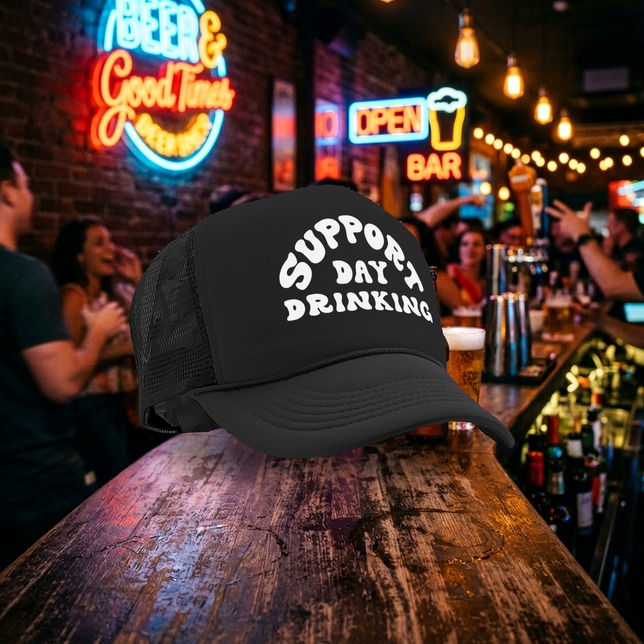 I Support Drinking During the Day - Vintage Retro Style Trucker Cap Hat - Five Panel Retro Style TRUCKER Cap