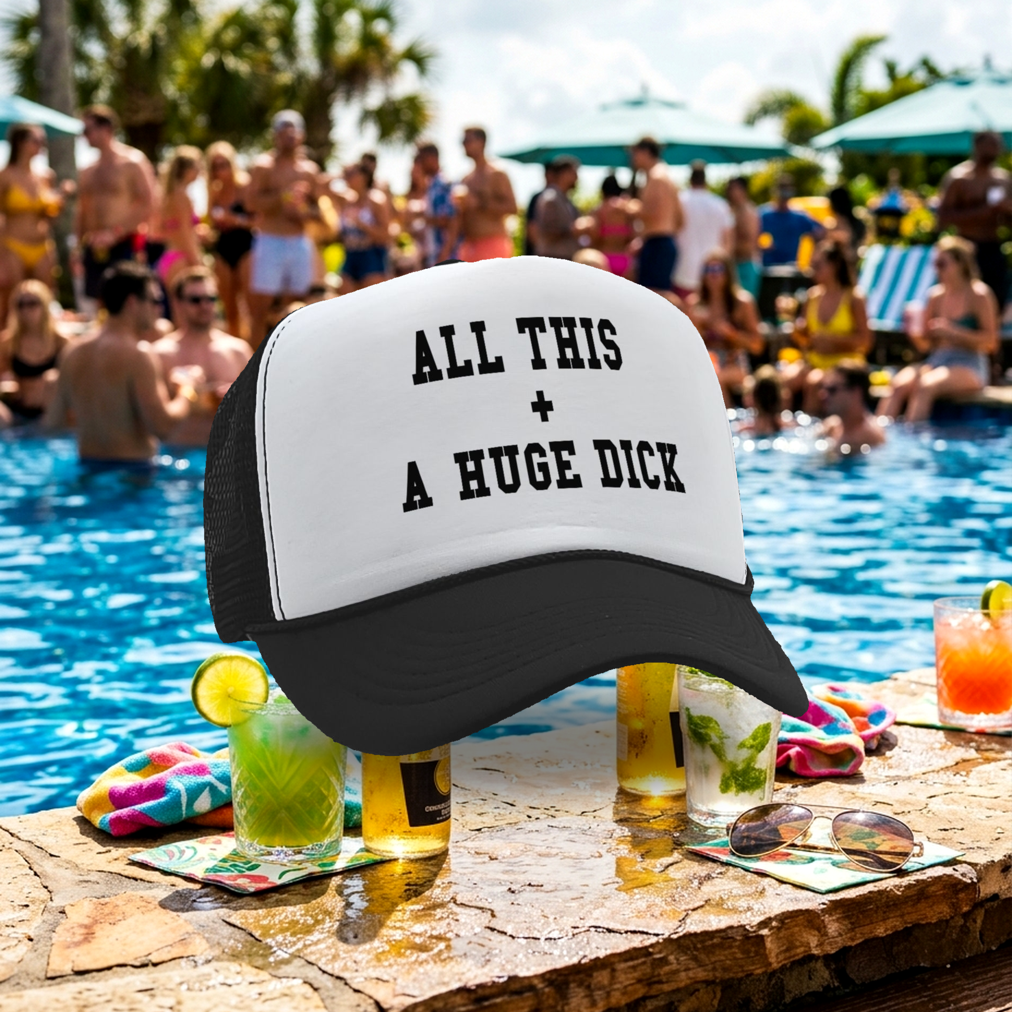 All This + A Huge D**k - Vintage Retro Style Trucker Cap Hat - Five Panel Retro Style TRUCKER Cap