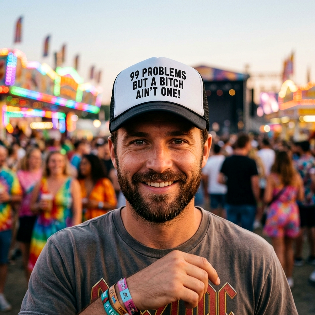 Got 99 Problems, A bitch Ain't One -viral video - Vintage Retro Style Trucker Cap Hat - Five Panel Retro Style TRUCKER Cap