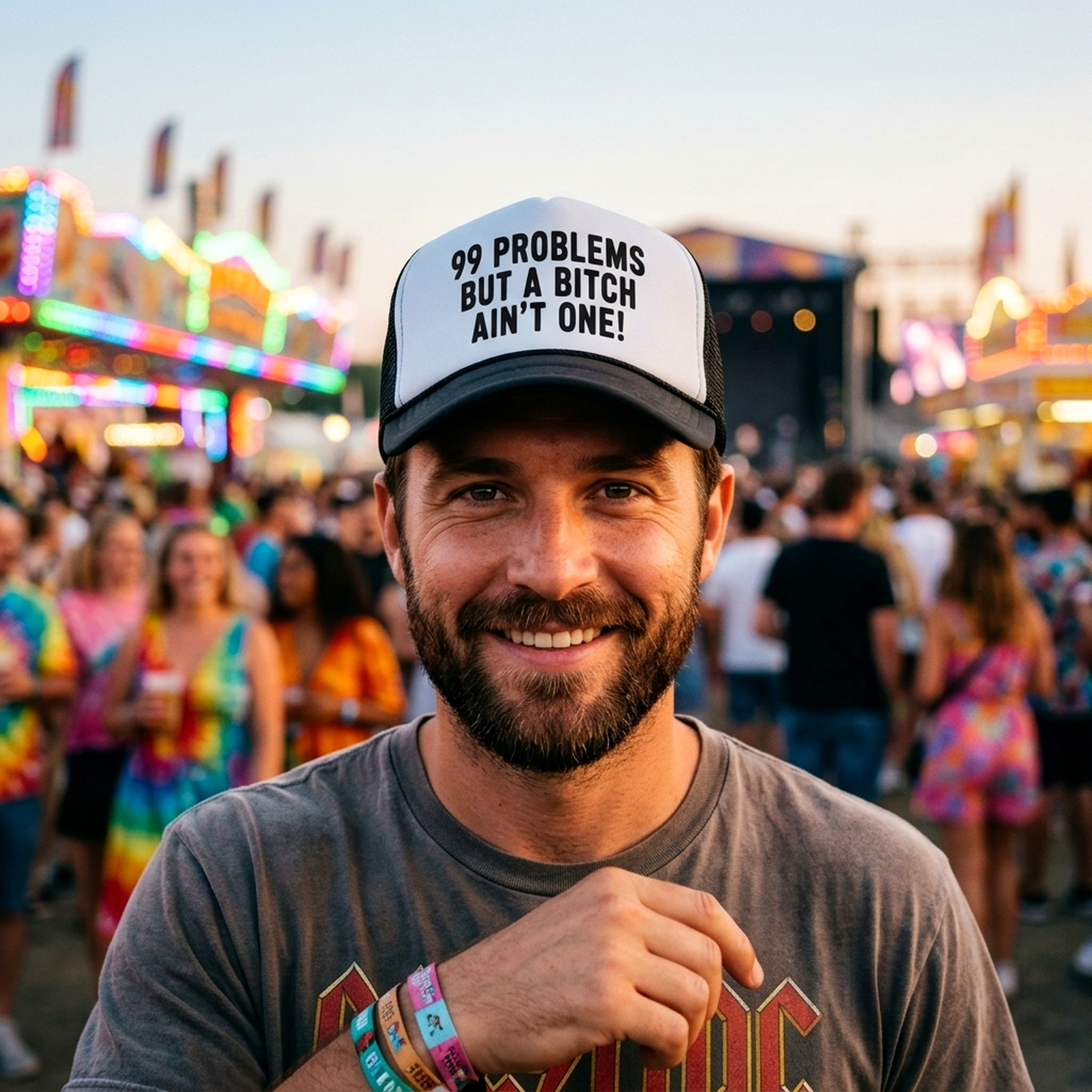 Got 99 Problems, A bitch Ain't One -viral video - Vintage Retro Style Trucker Cap Hat - Five Panel Retro Style TRUCKER Cap