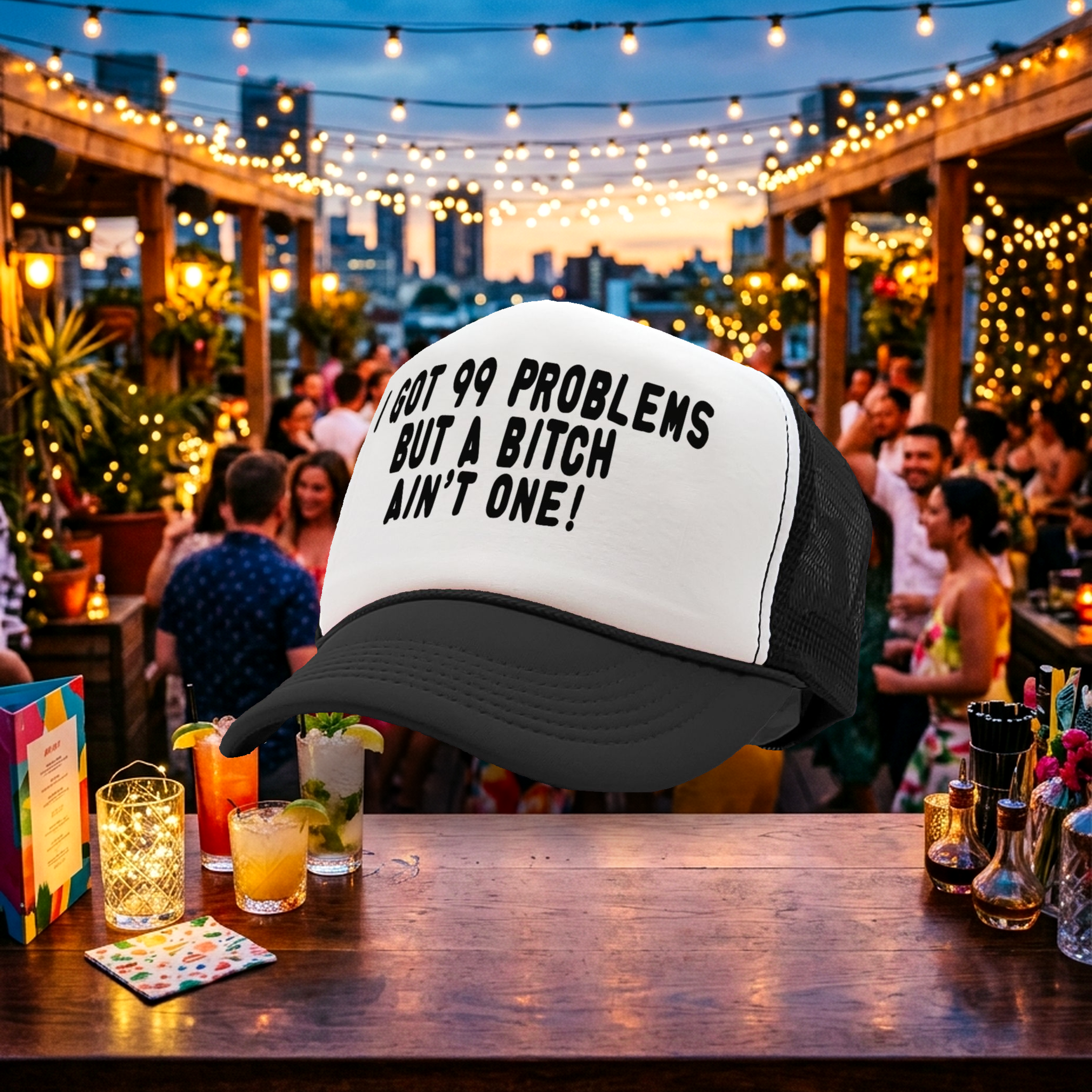 Got 99 Problems, A bitch Ain't One -viral video - Vintage Retro Style Trucker Cap Hat - Five Panel Retro Style TRUCKER Cap