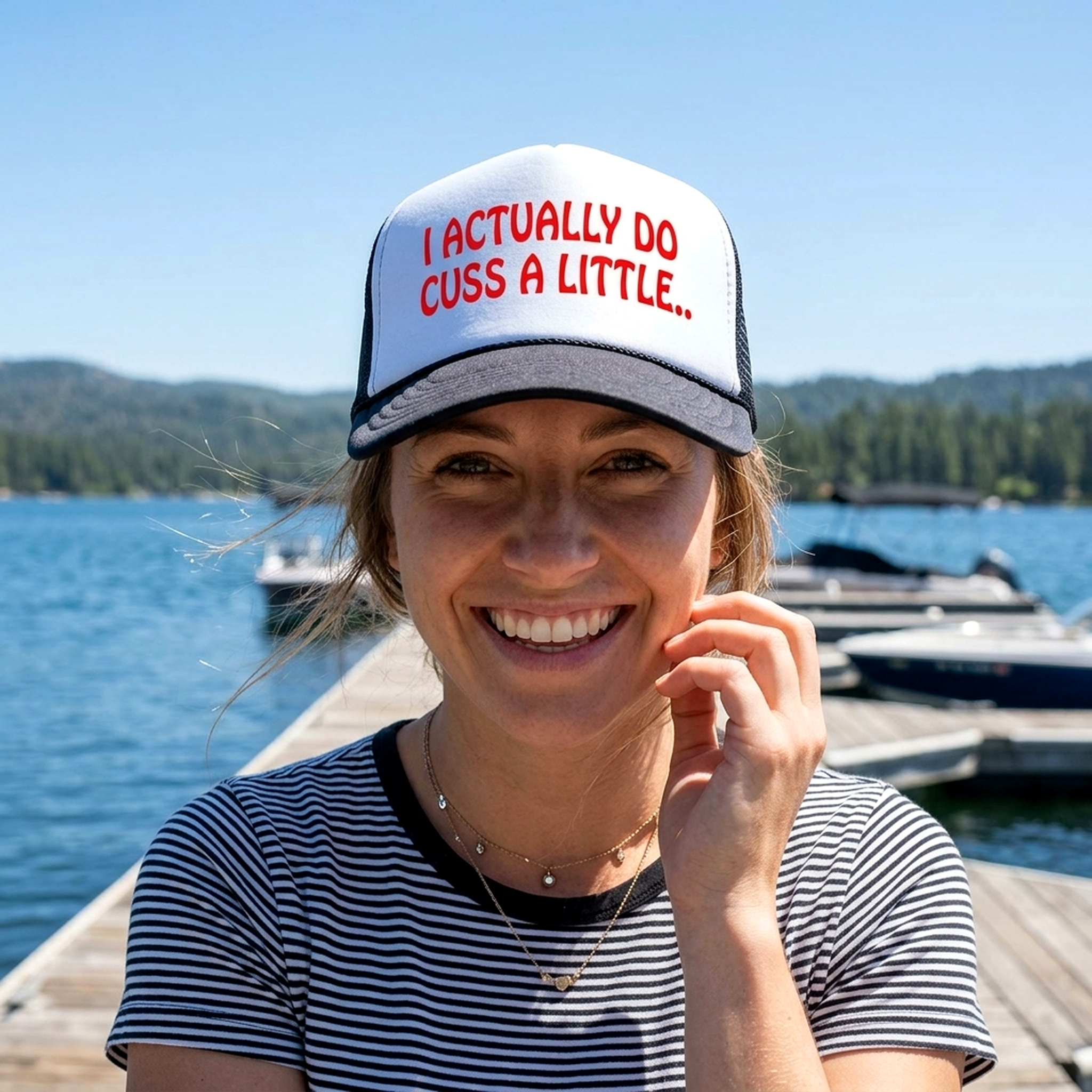 I Actually DO Cuss A Little - viral video - Vintage Retro Style Trucker Cap Hat - Five Panel Retro Style TRUCKER Cap