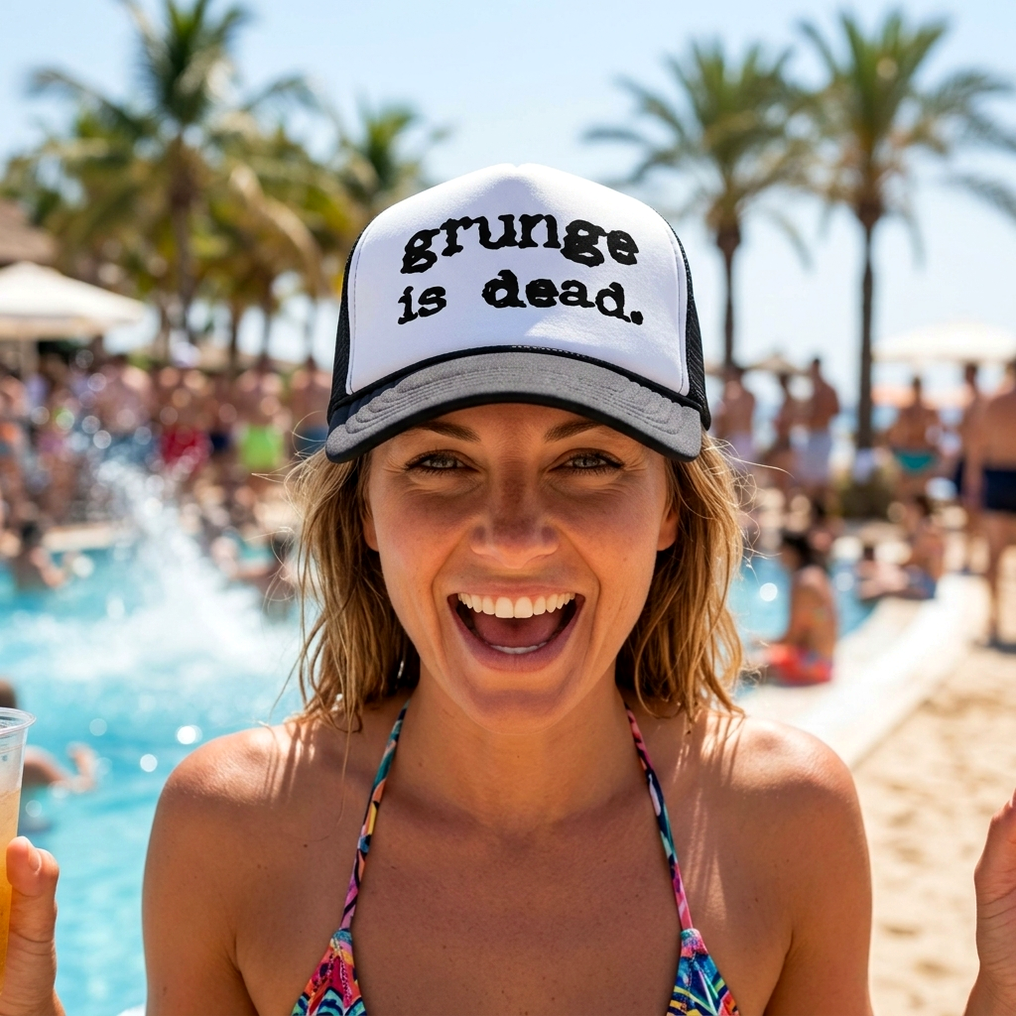 GRUNGE IS DEAD - 90's music seattle scene - Vintage Retro Style Trucker Cap Hat