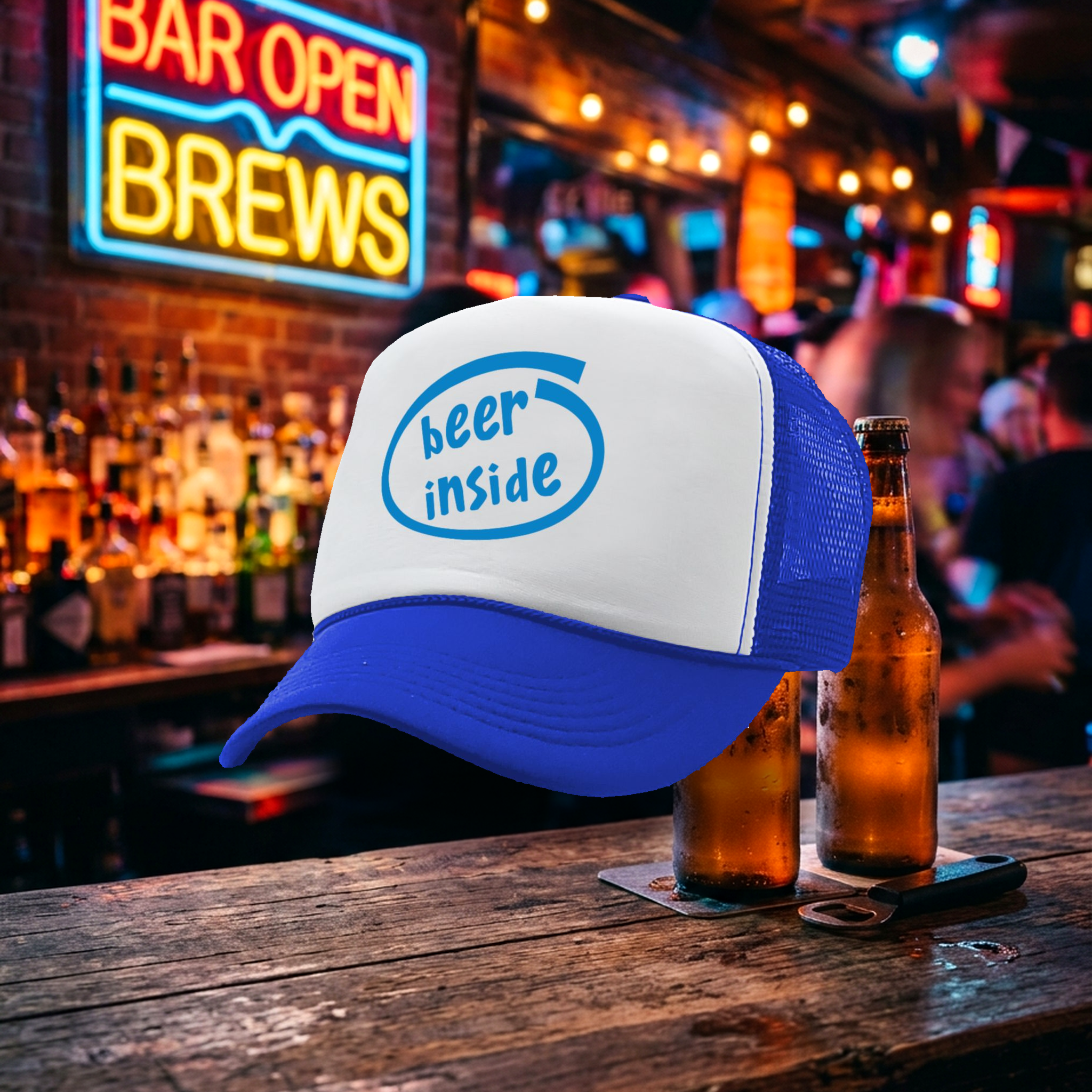 BEER INSIDE - parody college drinking - Vintage Retro Style Trucker Cap Hat