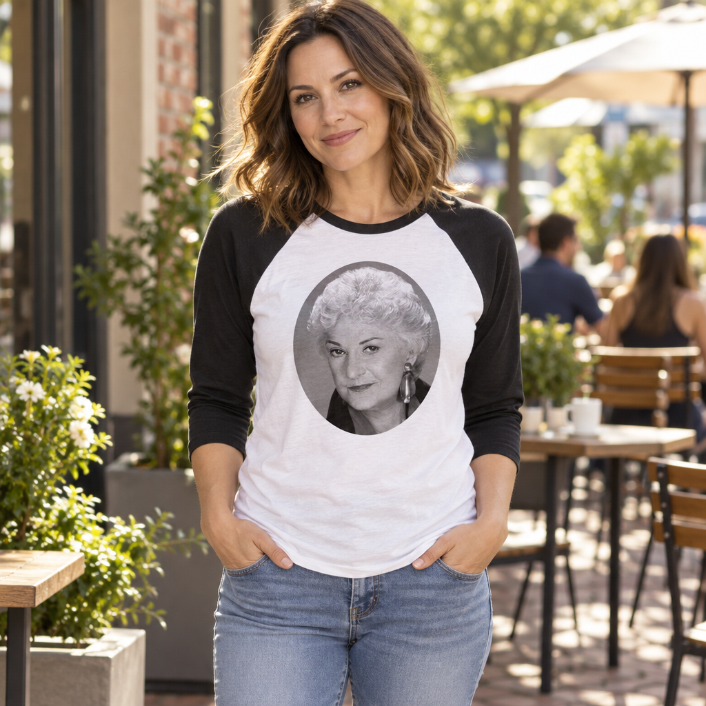 Golden Portrait — Black Sleeves Baseball Raglan Shirt — lifestyle alt