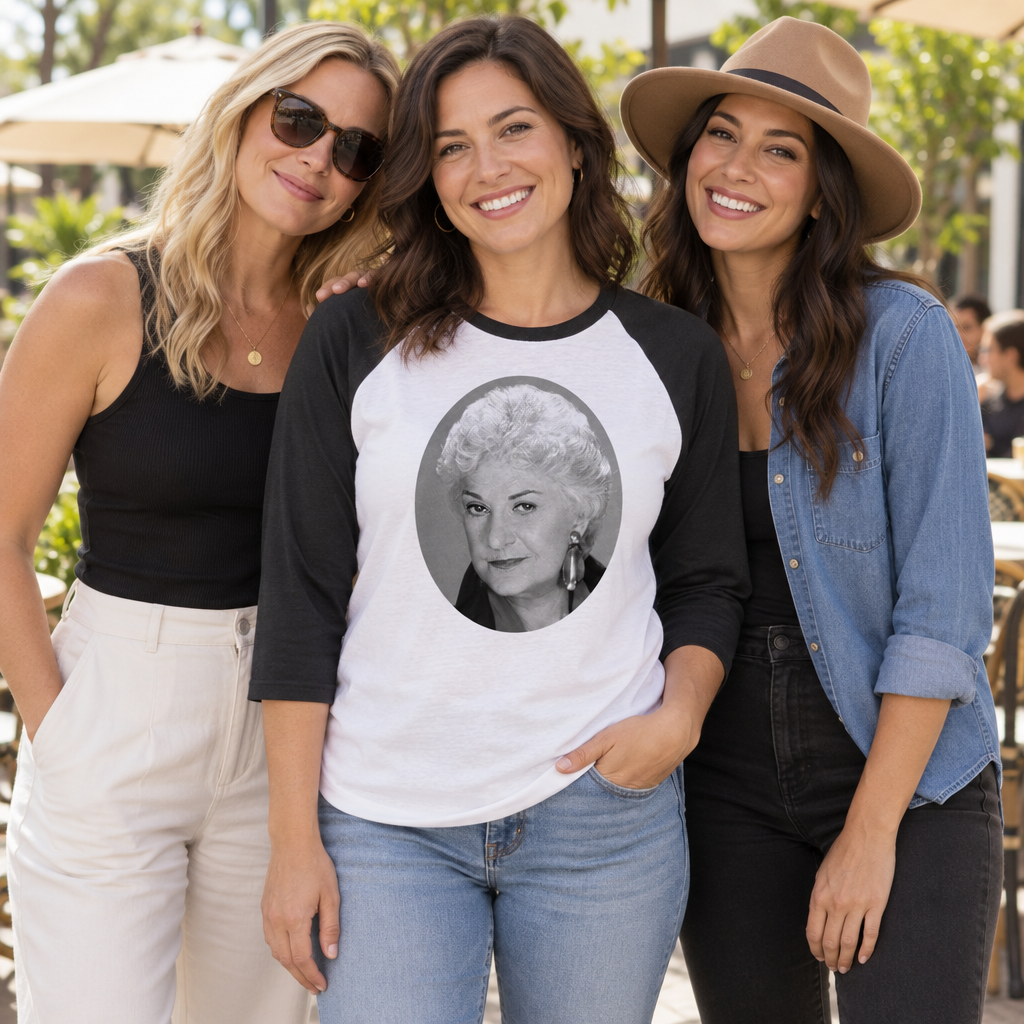 Golden Portrait — Black Sleeves Baseball Raglan Shirt — lifestyle group