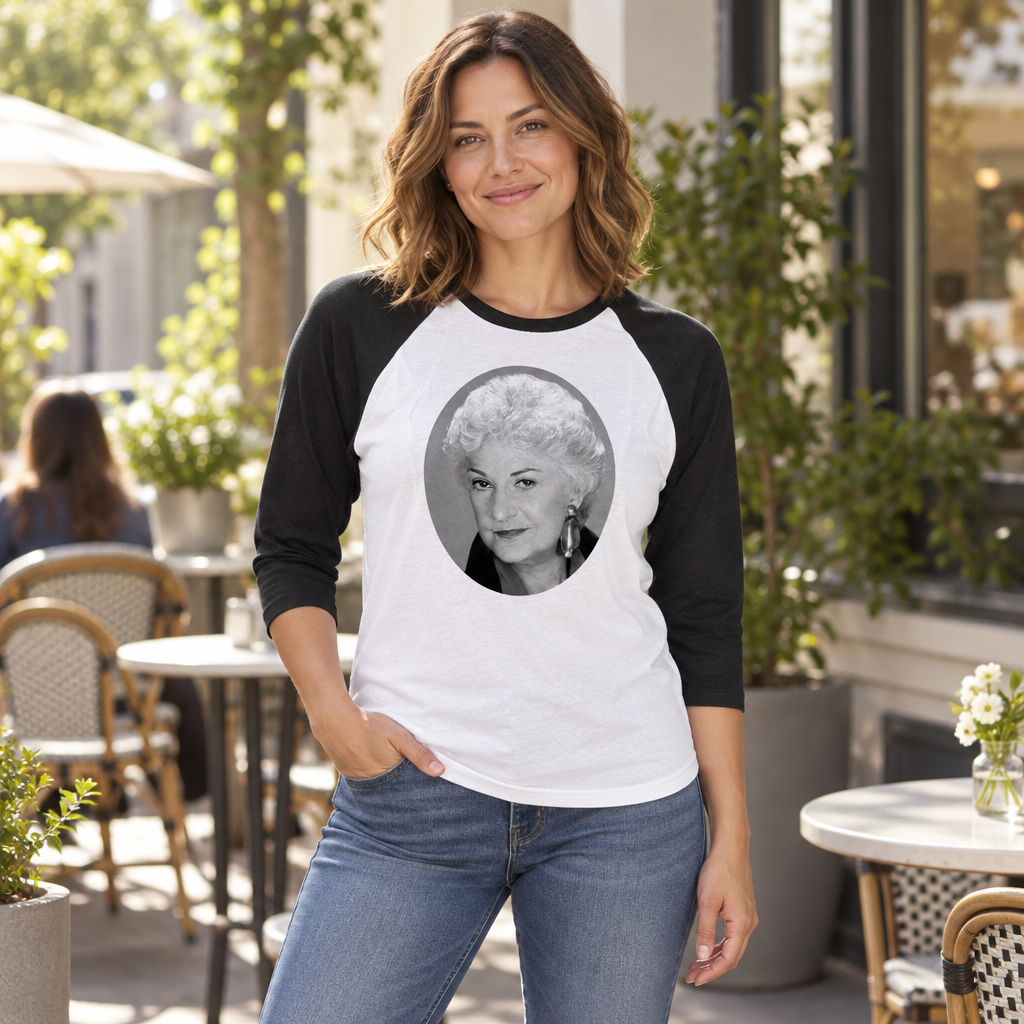 Golden Portrait — Black Sleeves Baseball Raglan Shirt — lifestyle hero